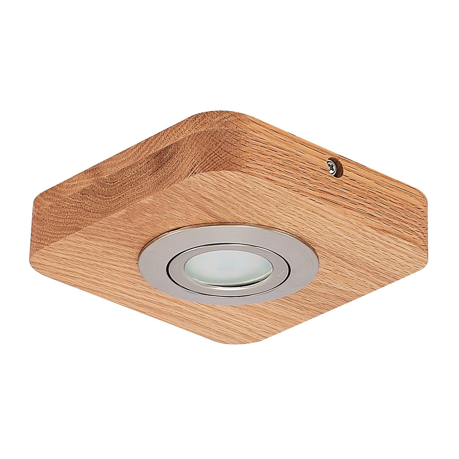 Lindby Light Wood, Satin Nickel Led Ceiling Light Mikari, 14 Cm, Wood, Swivelling