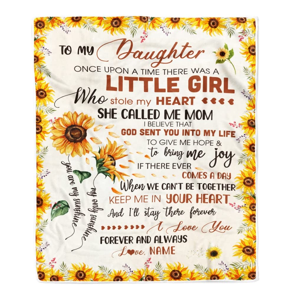 CenturyTee Personalized to My Daughter Blanket from Mom Dad Sunflower Once Upon A Time There was A Little Girl Birthday Customized Fleece Blanket (30 x 40 Inches - Baby Size) 17 Multicolor