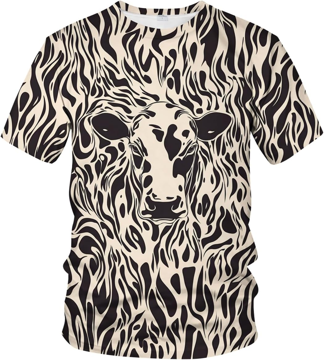 Funny Cow Graphic T-Shirt Novelty Short Sleeve Crewneck Shirt