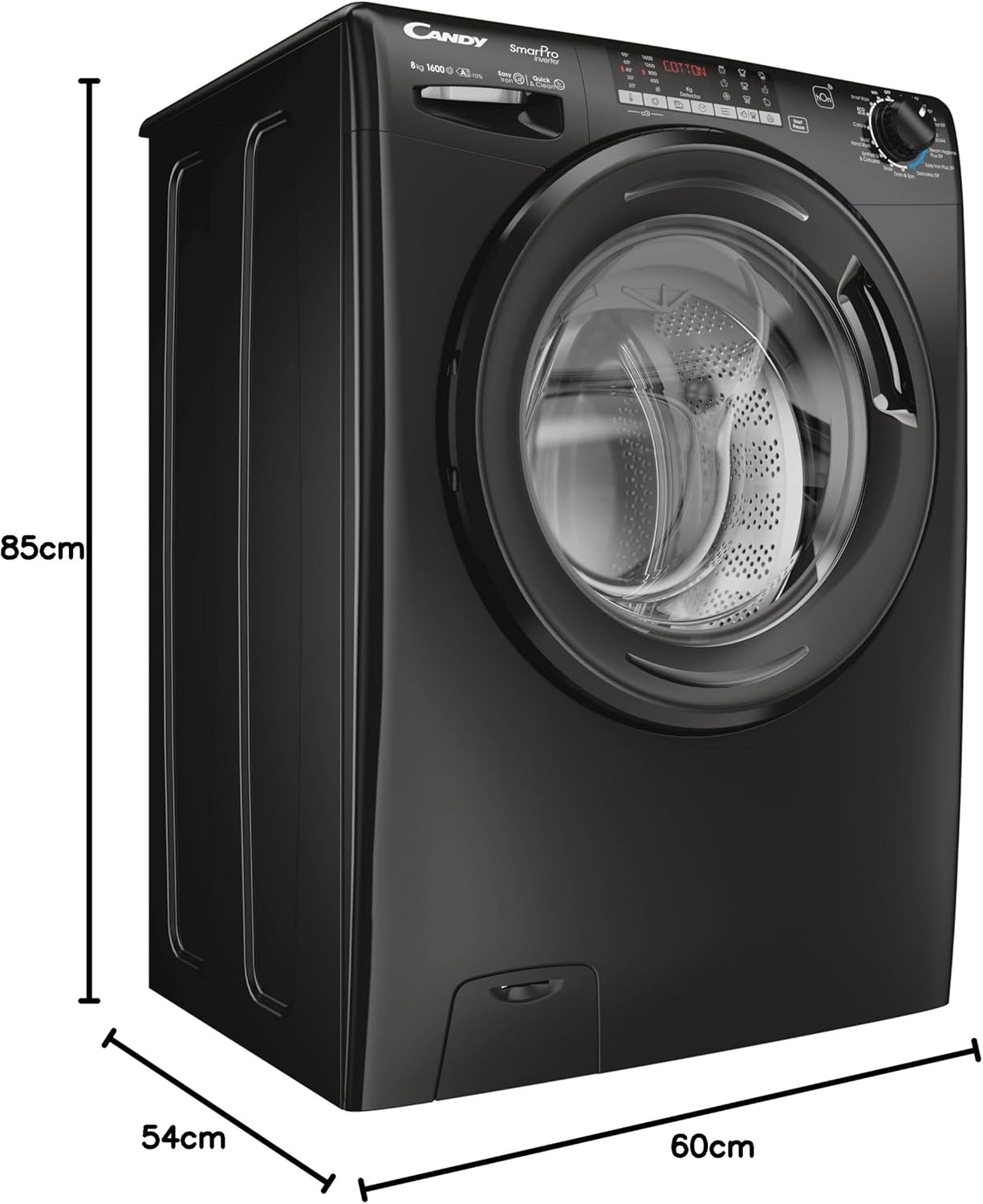 Isometrika view of the Candy Smart Pro Inverter washing machine with dimensions labeled.