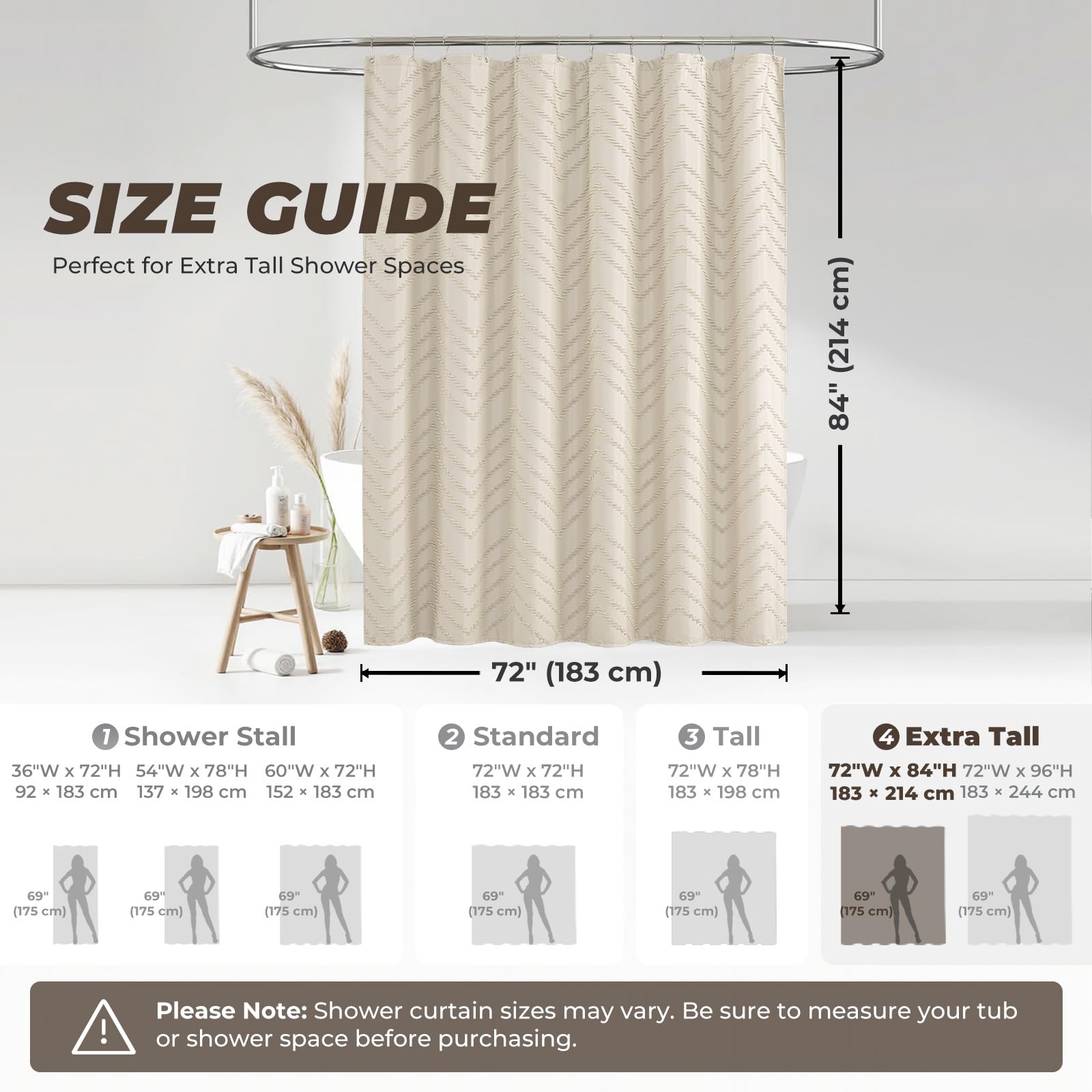 Duschvorhang, 213 cm, extralang, Boho, neutral, getuftet, Chevron, strukturiert, gestreift, minimalistisch, Duschvorhänge für Badezimmer