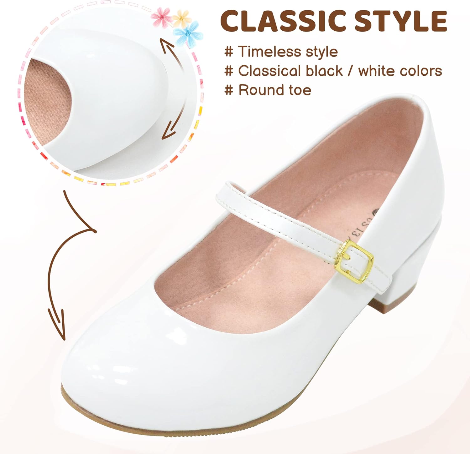 Girls Dress Shoes-Mary Jane Shoes for Girls Low Heel Princess Hook and Loop Dress Shoes Party Wedding Flats for Little/Big Kids - Image 5
