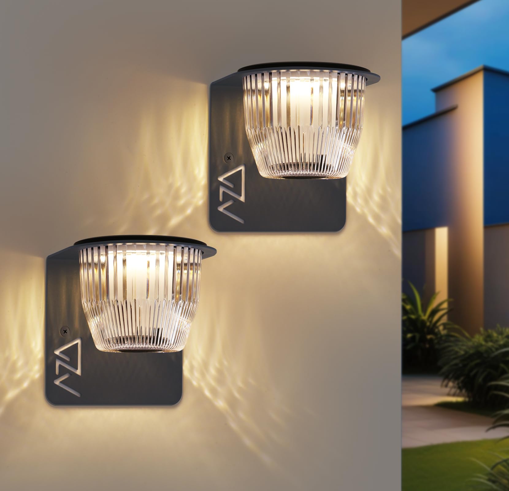 AZADESJET Solar Wall Lights Outdoor Waterproof, 2 Pack Metal Outdoor Wall Lights Solar + USB-C Powerd, Dusk to Dawn Solar Porch Lights Outdoor with 3 Bright Modes, for Patio, Garage, Shed, Slate Gray