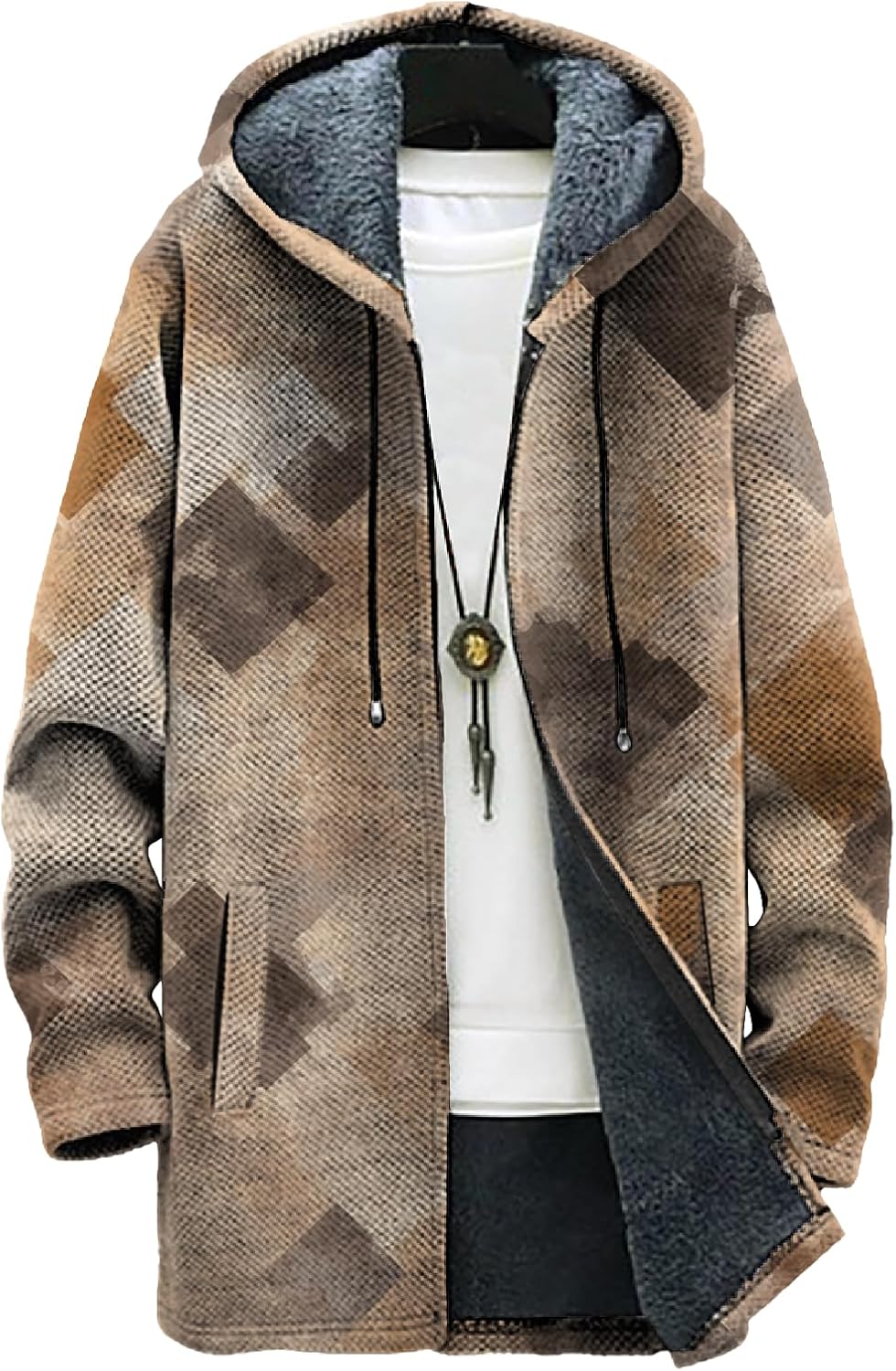 domirica Mens Vintage Ethnic Print Fleece Lined Full-Zip Jacket Big and Tall Comfy Daily Vacation Travel Coat