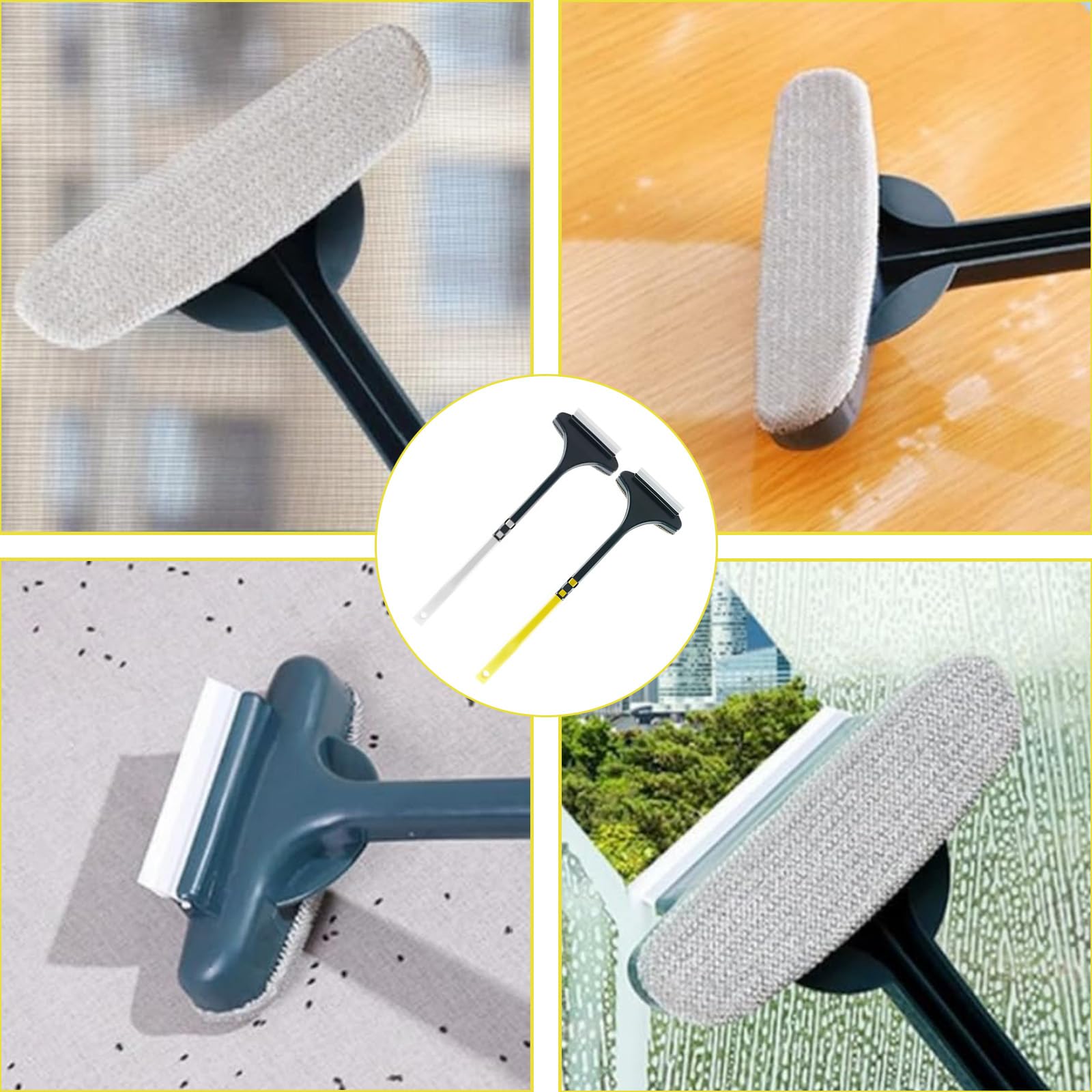 4-częściowy zestaw szczotek do czyszczenia moskitiery, 2 x dwustronna szczotka, żółto-biała i 2 x szczotka do fug, narzędzie do czyszczenia okien