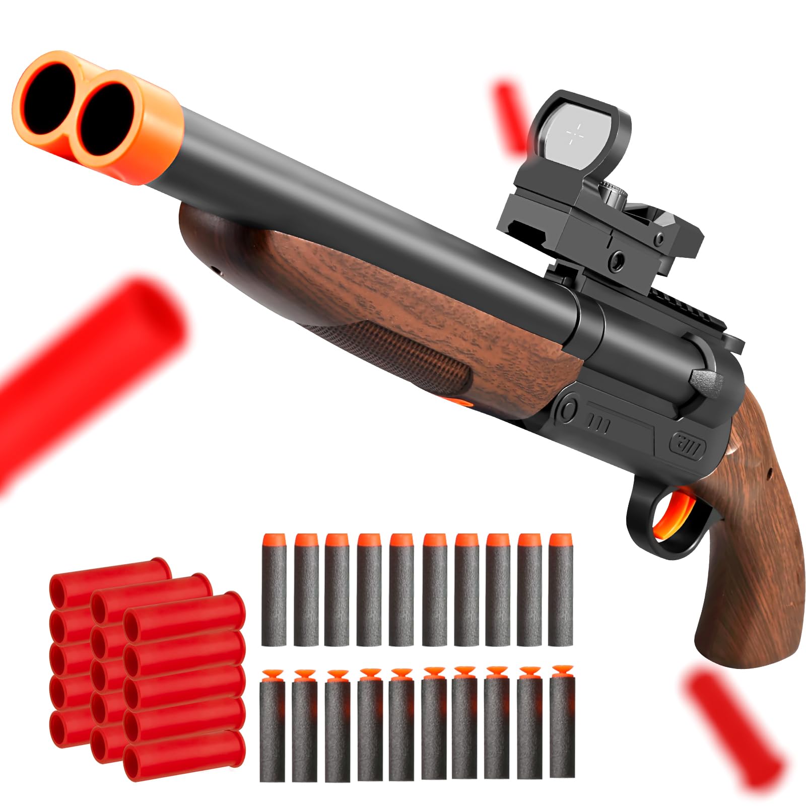 Safe Toy Double Barrel Gun for Boy with Ejecting Shell Soft Bullets,Realistic Model Shotgun Toys Foam Blaster Play Gun Toy with Soft Bullet Look Real Action Model for Children (Double_Brown)