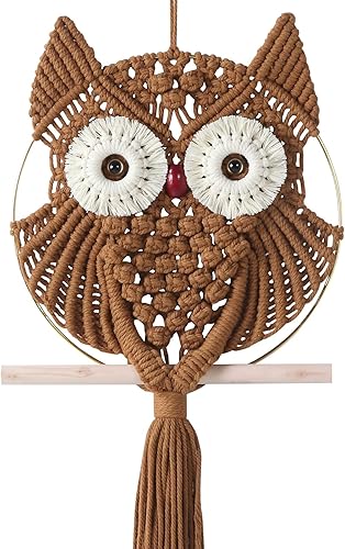Miniatura 15 de MVSUTA Owl Burgundy Cotton Handmade Macrame Wall Hanging Tapestry Home Decor Art and Red Craft Wonderful Decoration Woven Boho Ornament for Office