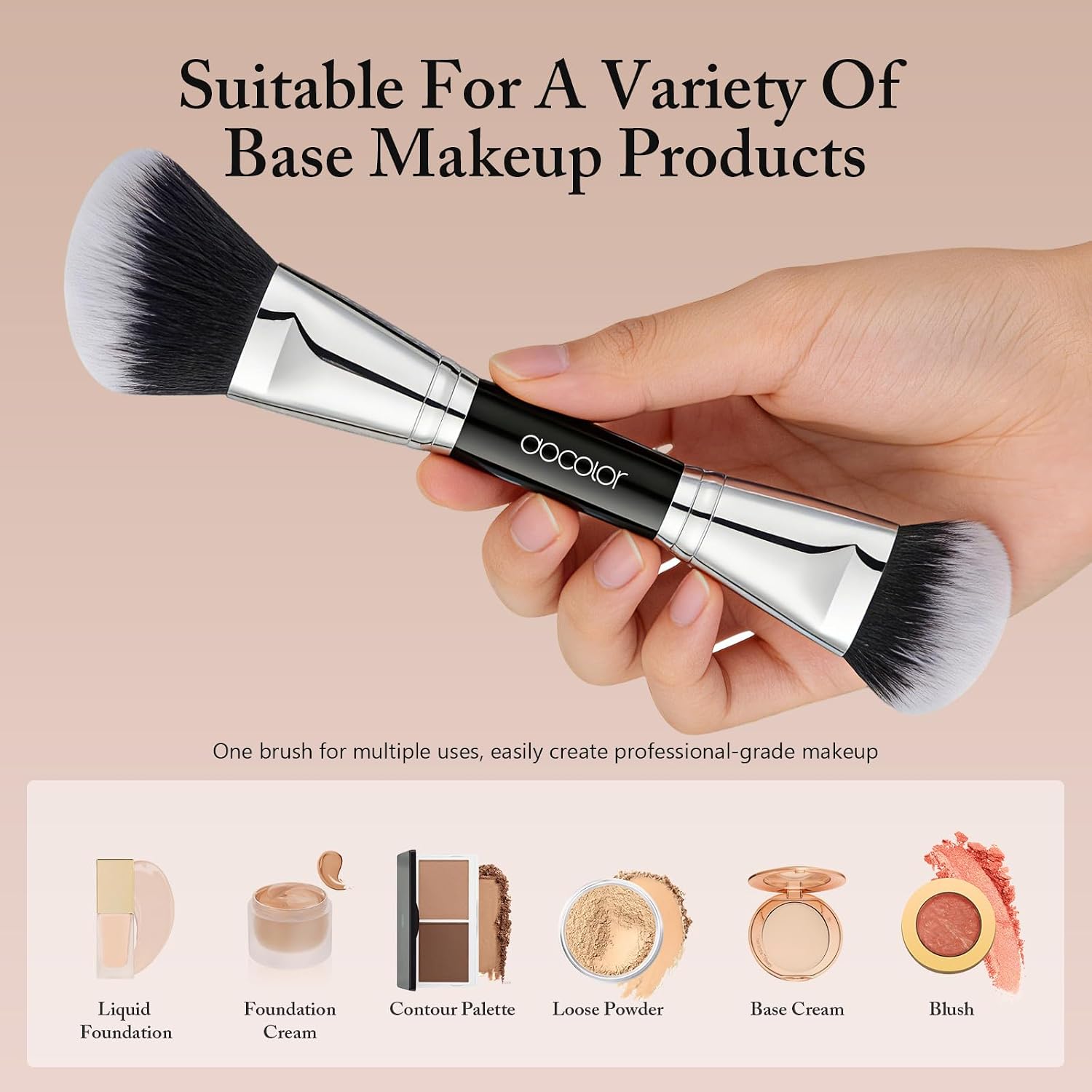 docolor 2-in-1 Foundation & Bronzer Brush, Dual-Ended Face Makeup Brush with Ultra-Soft Synthetic Bristles, Perfect for Blending Liquid, Cream, Powder, 100% Vegan and Cruelty-Free