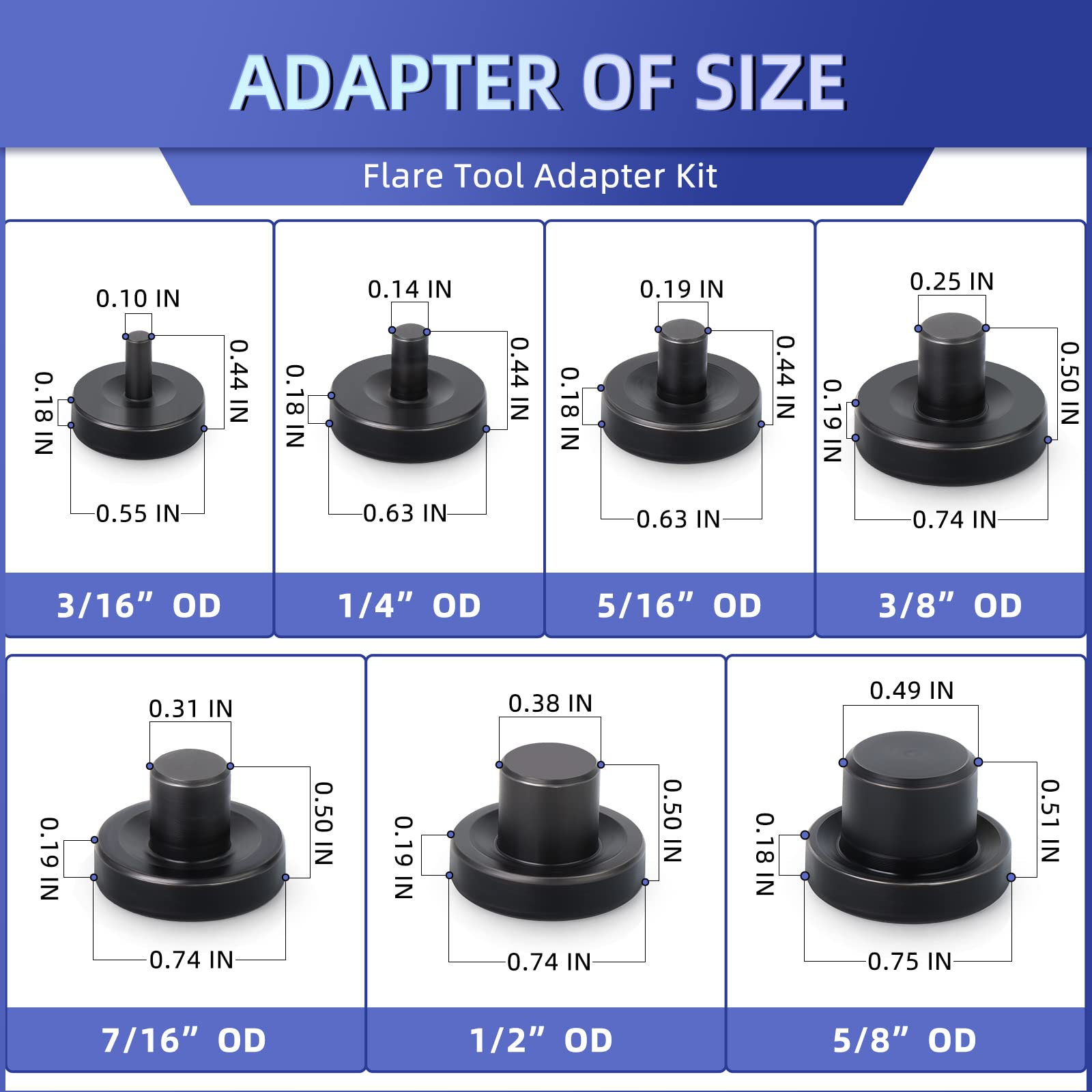 Adaptateur 1/4 1/2 Cimeton Lot De 14 Adaptateurs à Double évasement Pour Extenseur De Tube OD De 3/16", 1/4", 5/16", 3/8", 7/16", 1/2", 5/8 Outillage Plomberie