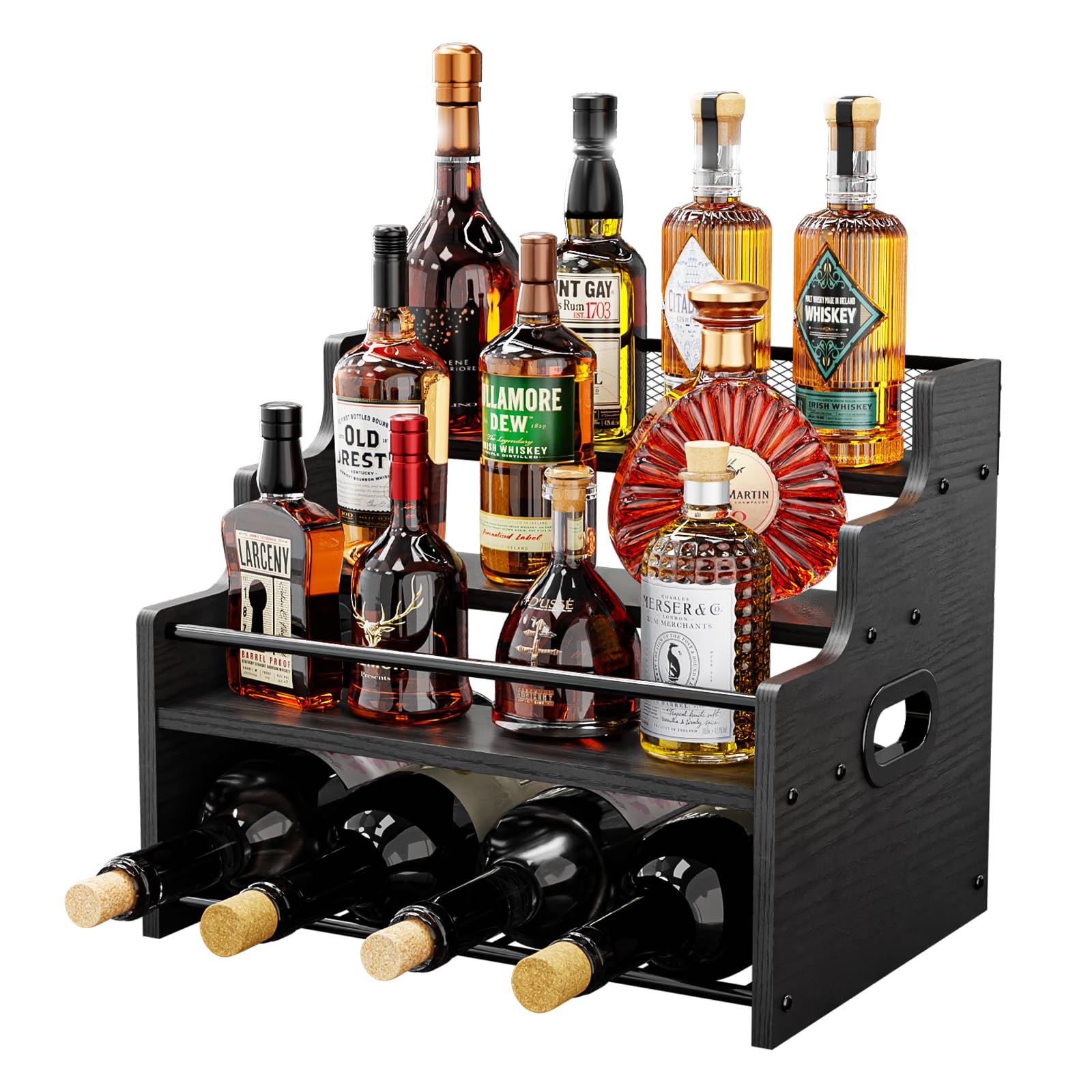 KLM 4-Tier Liquor Bottle Display Shelf,Black Modern Bottle Organizer