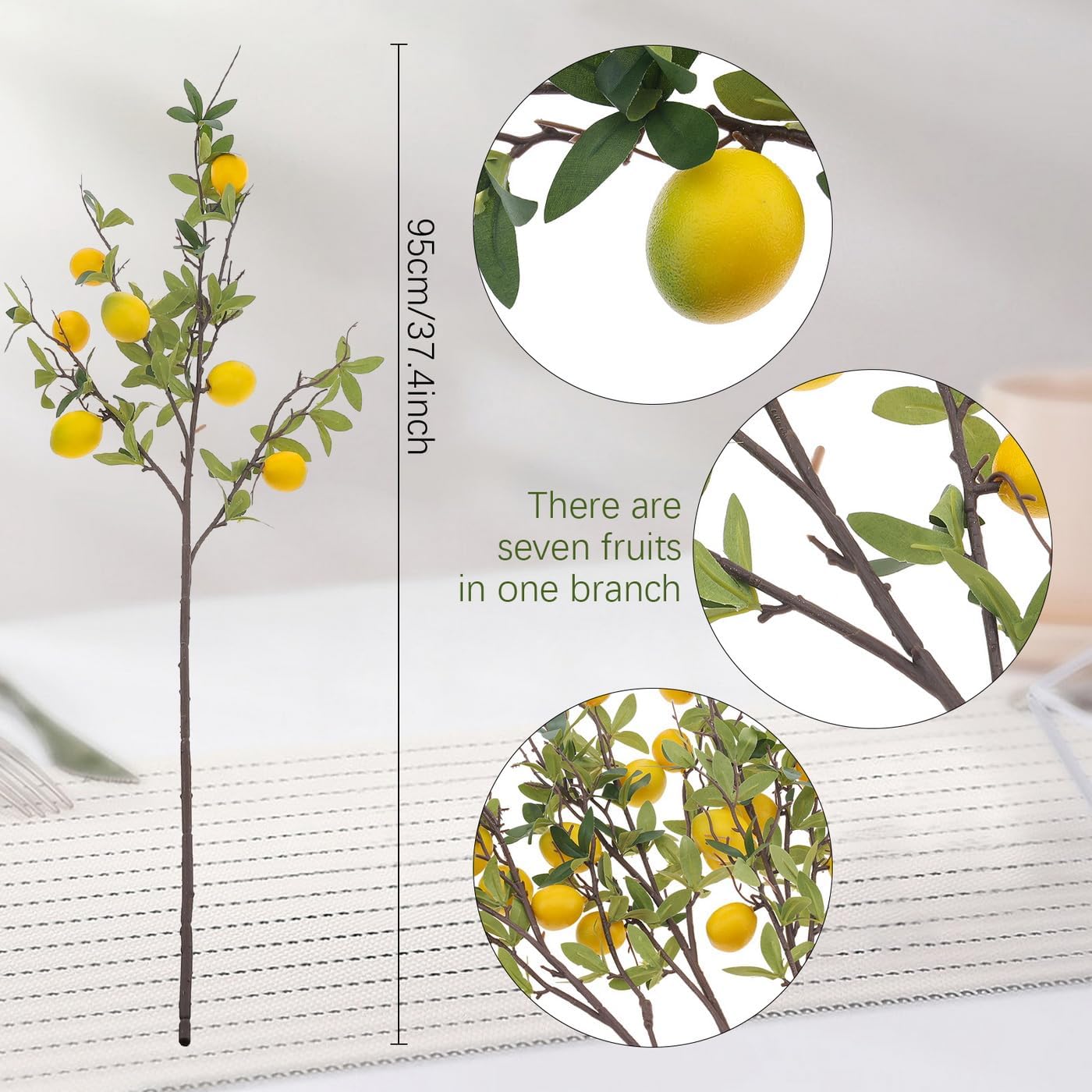 Woration 37.4 Inch Artificial Lemon Fruit Branches Fake Greenery Decoration for Home Garden Patio Flower Arrangement Photography Props 3pcs