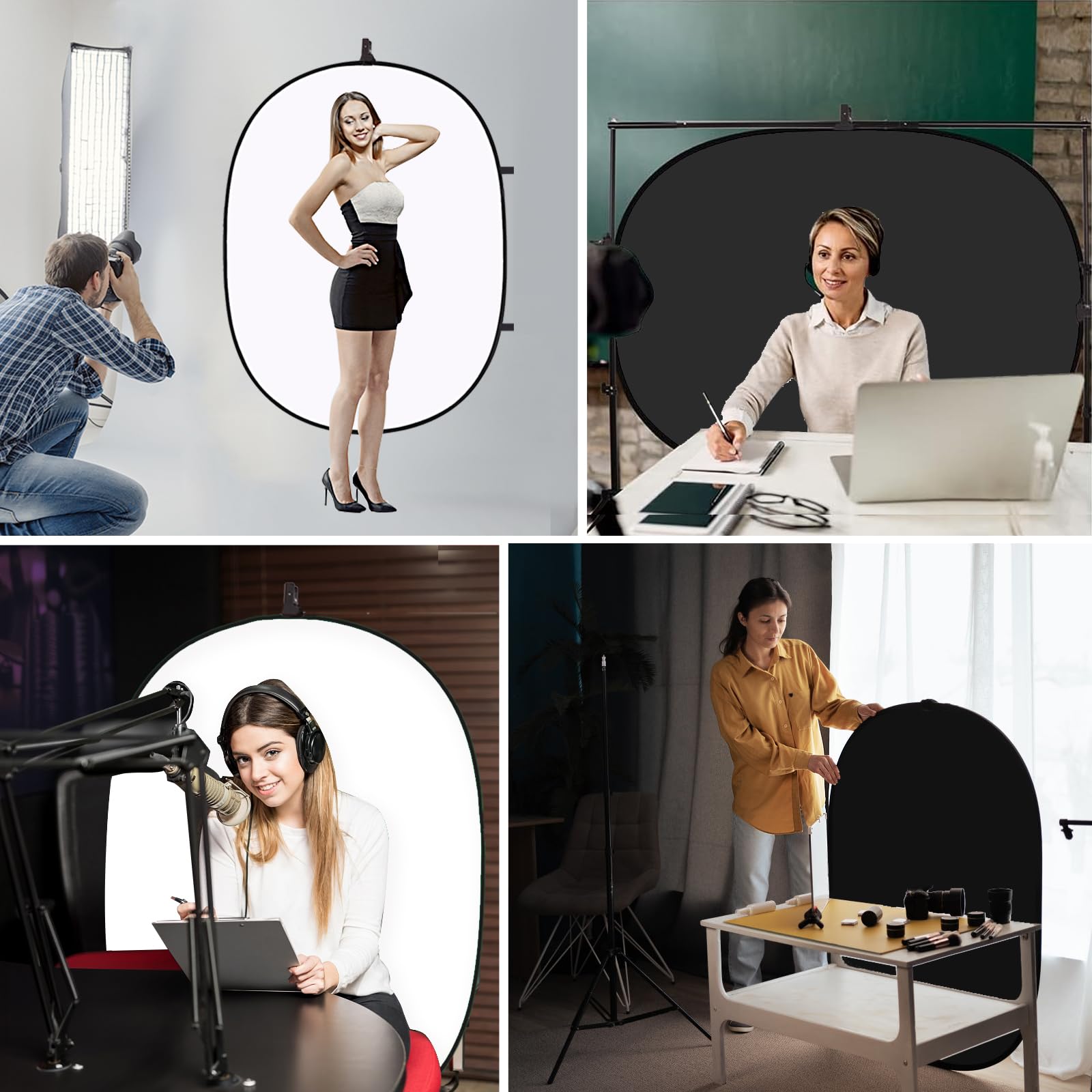 5X3.3ft (1.5mX1m) 2-en-1 Mousseline de Coton Noir et Blanc Double Face Multi-Taille Portable Pliable Photographie Prise de Vue en Direct Réflecteur Fond Sac à Dos de Transport