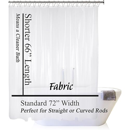 COB Products Short Cut Shower Curtain Liner -72 x 66 Short Shower Liner w/Magnets Clear and Fabric Waterproof Shower Liner Short Length Folds (Fabric, 1 Pack)