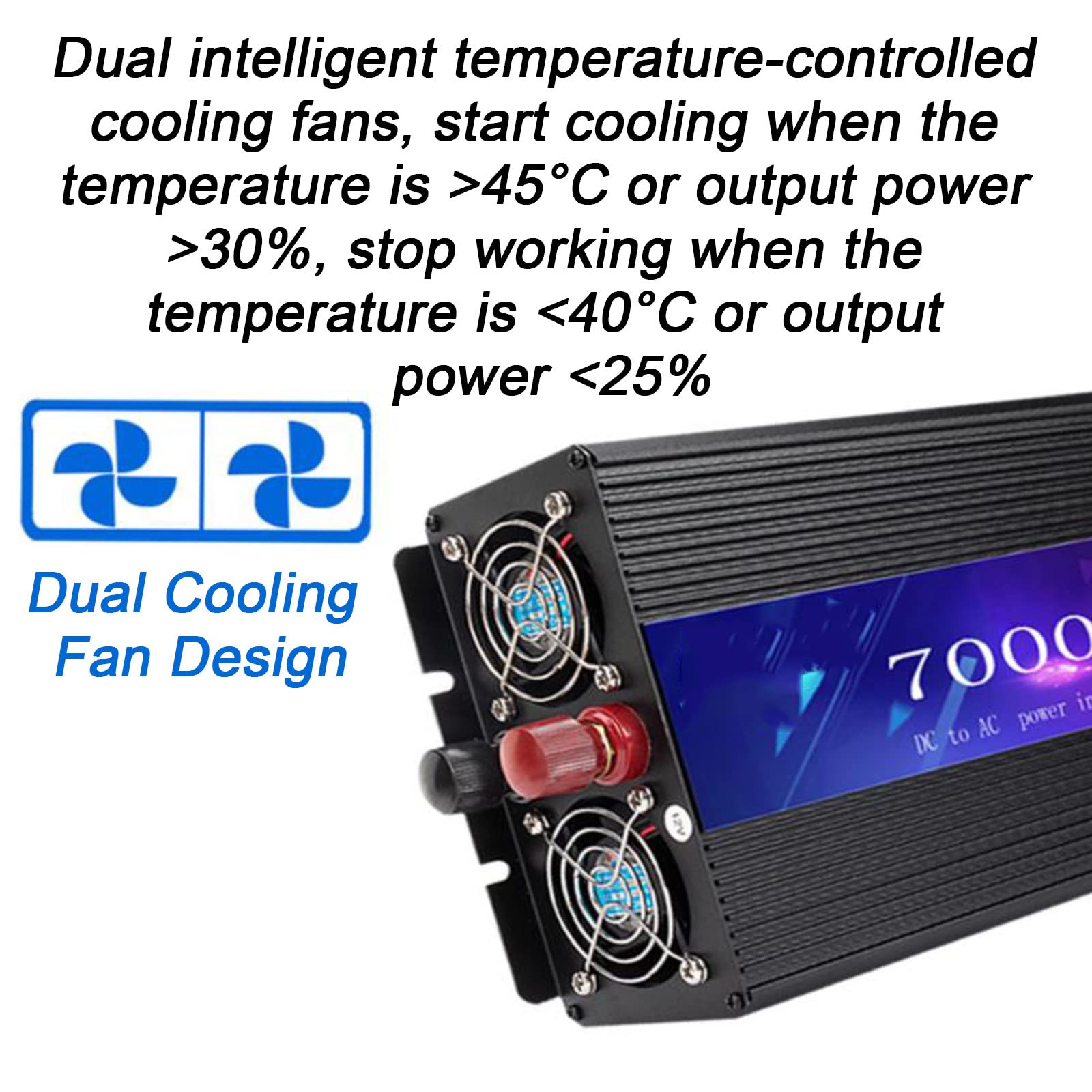 NYANS Inversor Onda Sinusoidal Modificada 1600W 2000W 4000W 5000W 6000W 7000W Potencia Máxima, DC 12V 24V 48V 60V a AC 220V Convertidor Voltaje para Automóvil, con Ventilador Refrigeración,6000W-48V