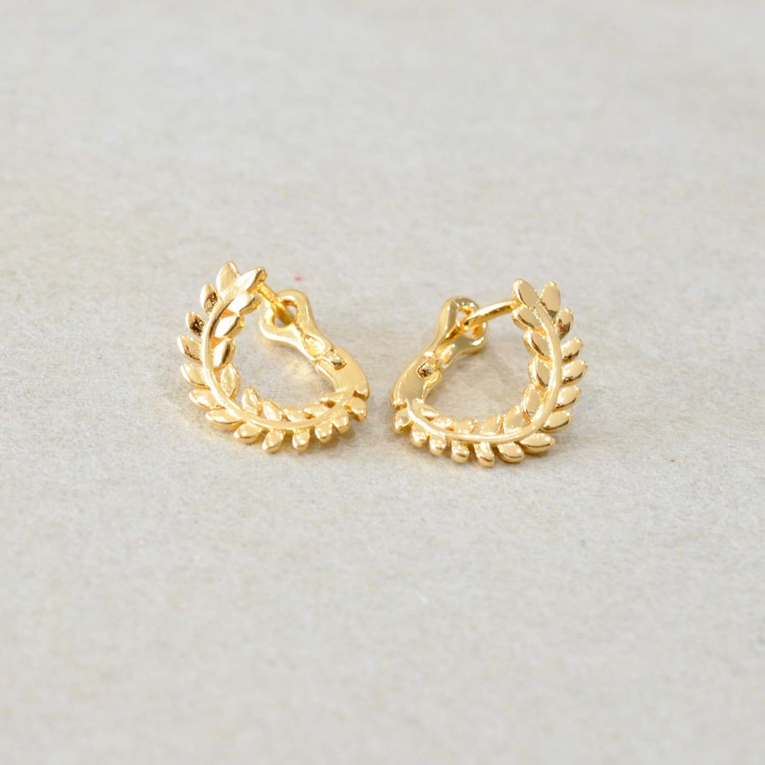 Small Vine Huggie Earrings in Sterling Silver with Gold Finish - Image 2