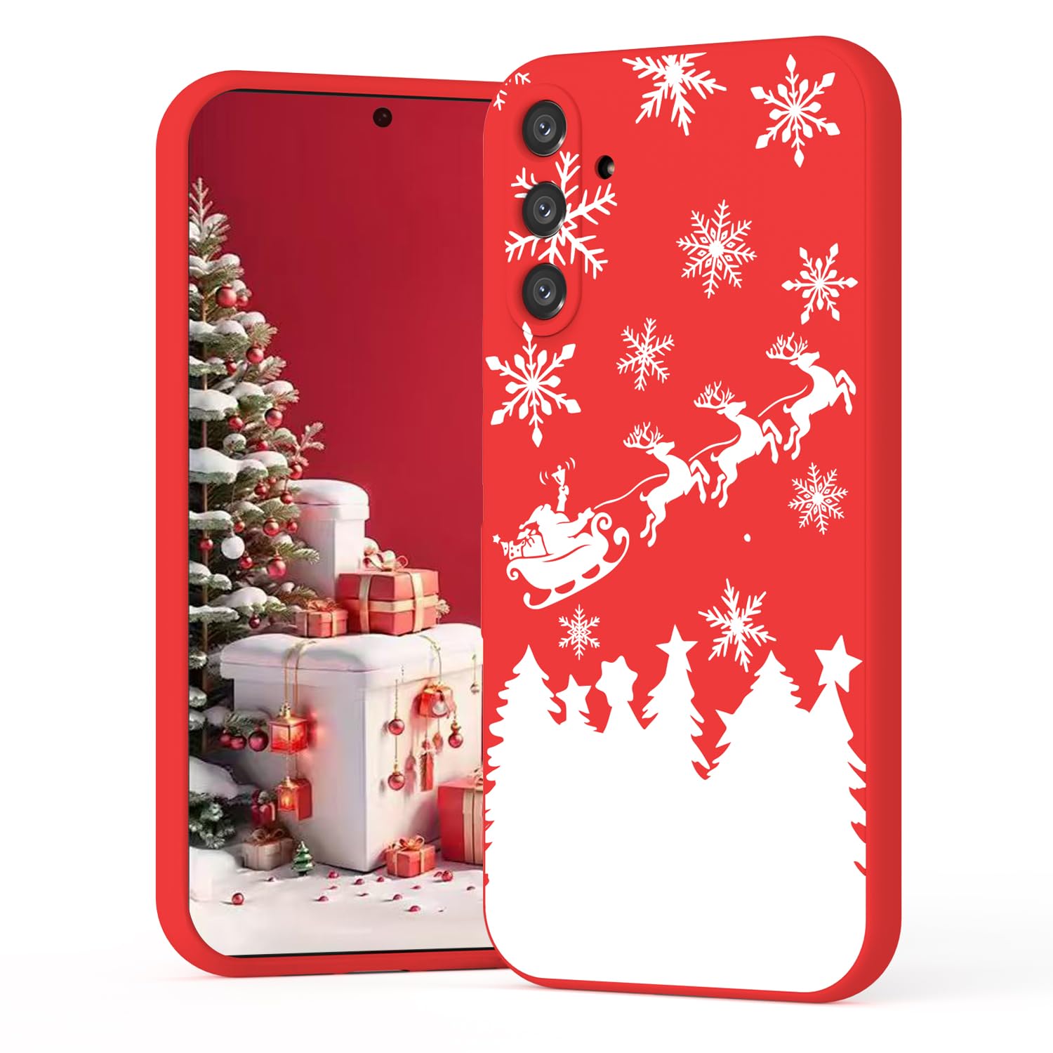 Red Christmas Case for Samsung Galaxy S24 Plus Snowflake,Christmas Tree Design TPU Girls Mobile Cover Kids Flexible Protector Women Phone Case for Samsung Galaxy S24 Plus