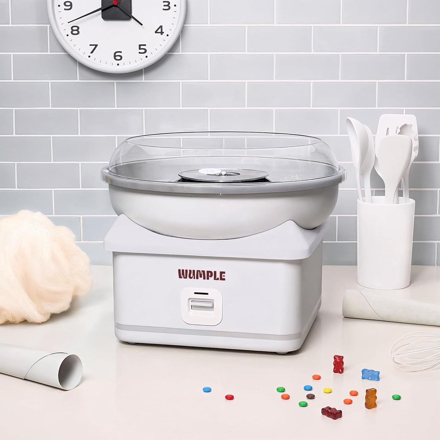 Kids Cotton Candy Machine with LED Lights - Quick Heat-Up Electric Maker with Lidded Bowl for Parties, & Home - Grey