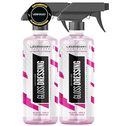 Legendary Gloss Dressing 16oz - Tire Shine Spray & Plastic Restorer - Water Based & Non-Greasy Interior/Exterior Detailing Spray - Trim, Rubber, Vinyl & Plastic Restorer for Cars (2Pack)