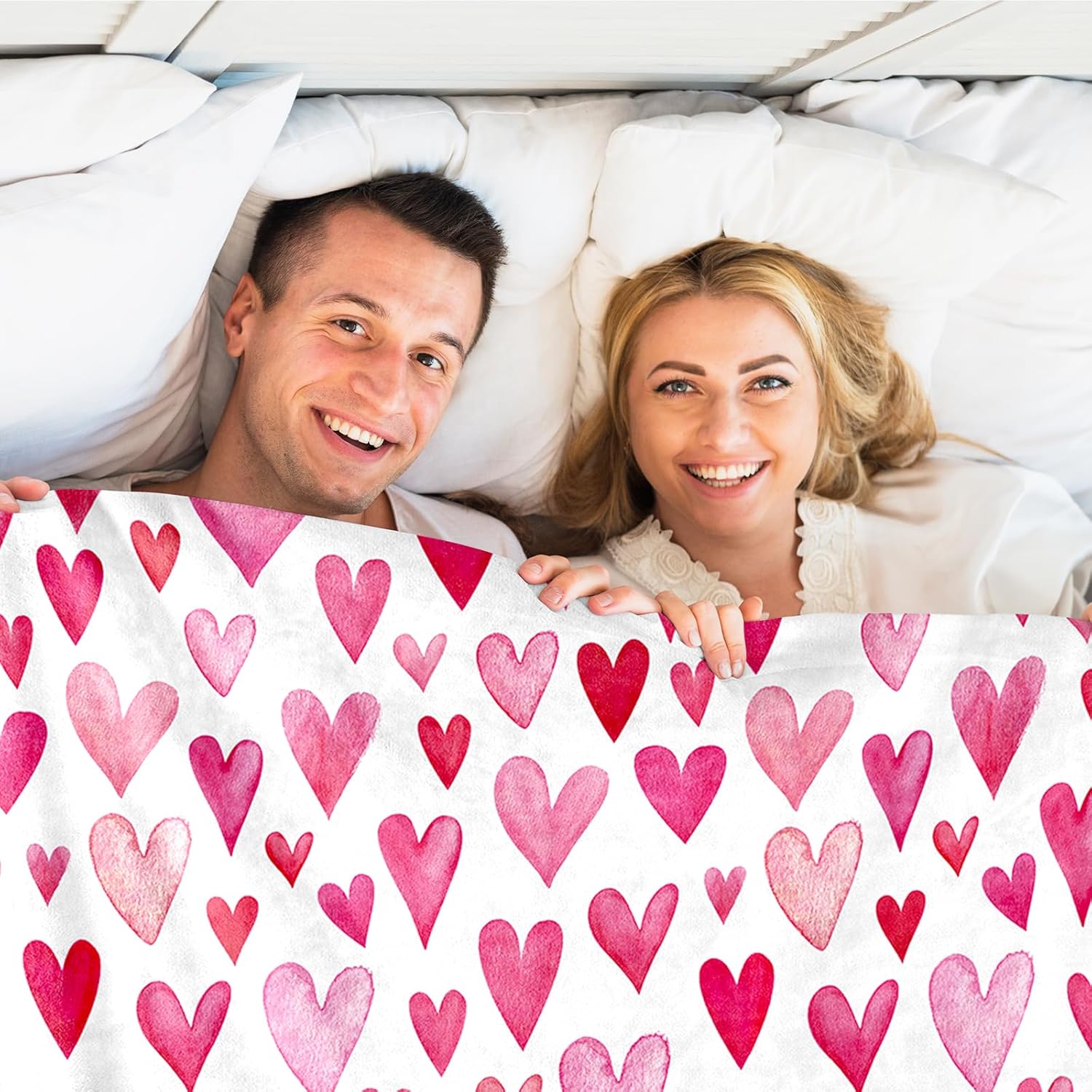 JarThenaAMCS Valentine Heart Fuzzy Blanket Pink Love Heart Throw Blanket Watercolor Soft Cozy Flannel Blanket for Party Home Bed Sofa Couch Chair, 50 x 60 Inch - Image 7