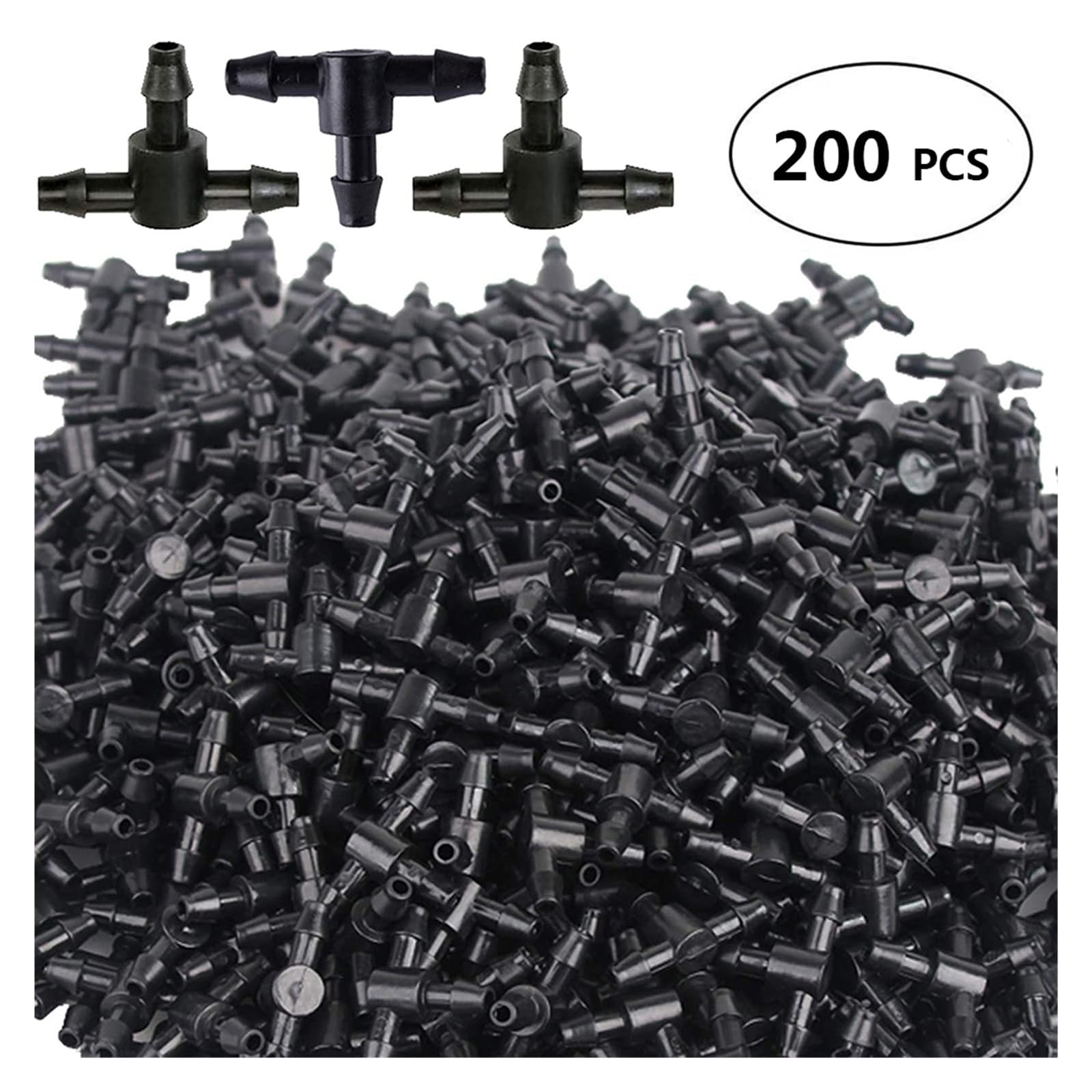 Conector de riego por goteo de tres vías, conector de espiga for manguera adecuado for sistema de riego por aspersión, tuberías de 4mm/7mm(200 PCS)
