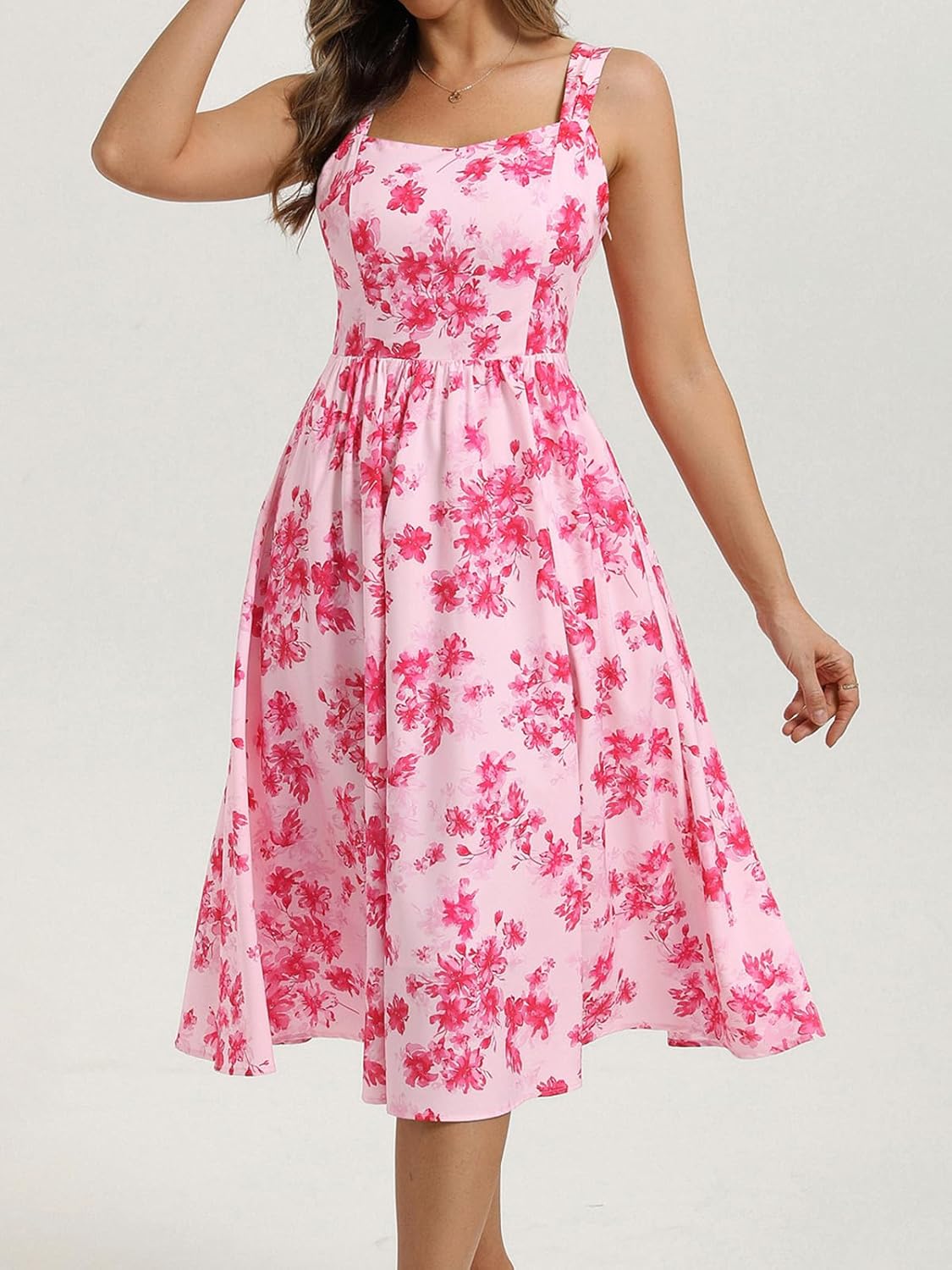 Belle Poque Women's Floral Midi Sundress with Pockets Sweetheart Neckline A Line Spring Summer Dresses for Wedding Guest - Image 2