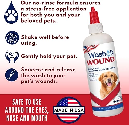 Miniatura 5 de Wash-It Limpiador de heridas para mascotas  Cuidado de heridas de perro con ácido hipocloroso para limpiar heridas, cortes, quemaduras e irritación,