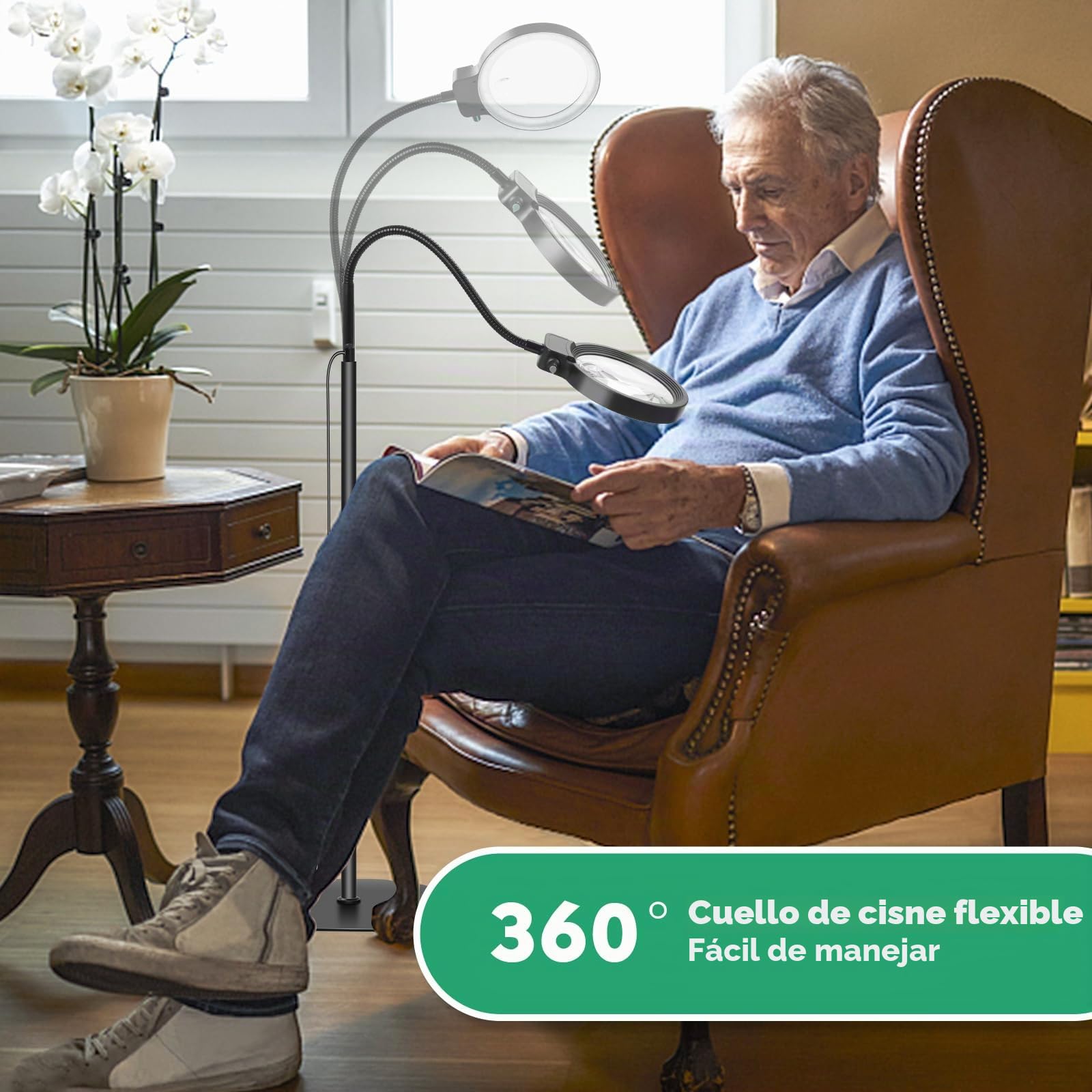 NZQXJXZ 2 en 1 Lupa con Luz y Soporte, Lámpara de Aumento 5X y 10X | con 36 LEDs de Brillo Ajustable, Lámpara de Aumento de Cuello de Cisne Flexible para Trabajos de Cerca, Manualidades, Lectura
