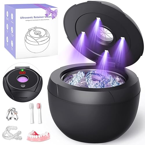 Máquina limpiadora ultrasónica de retenedores de 45 khz para limpiador de dentaduras postizas de 6.8 fl oz, protector bucal, alineador, protector