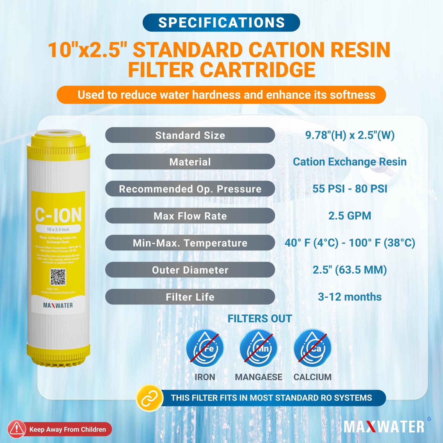 Calcio, Magnesio TDS Dureza Reducción Agua Suavizante Cation Resina 3 Filtros