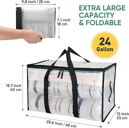 Vista 16 de BALEINE Paquete de 6 bolsas de mudanza de gran tamaño con asas reforzadas, bolsa de almacenamiento resistente para ropa, suministros de mudanza