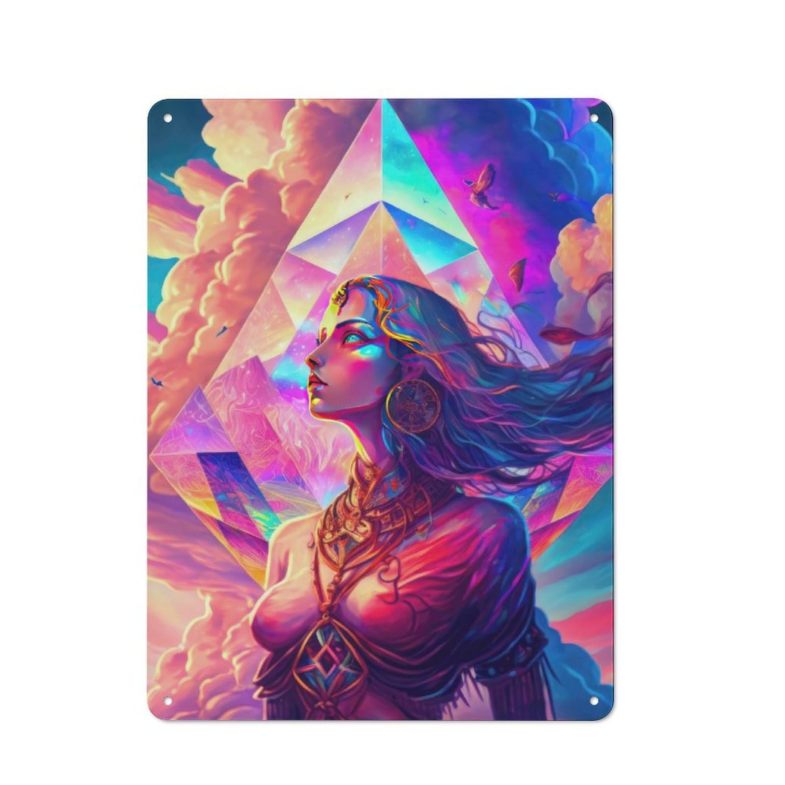 Junmoney Rainbow Geometry Goddess 2 Vintage Tin Sign 40X30cm With For Home Office Or Studio, For Home Office Decor Fans Refreshing A Room In Autumn