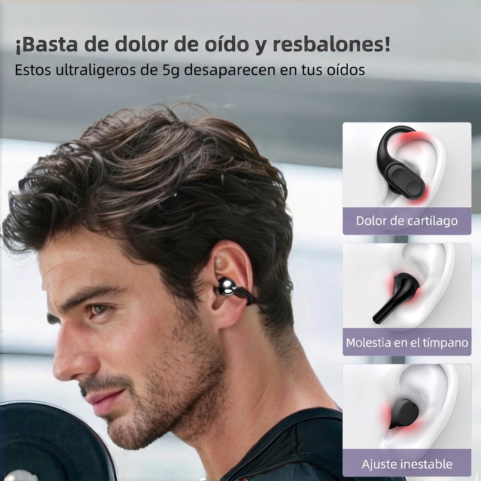 Auriculares de clip con pantalla táctil, auriculares inalámbricos abiertos con Bluetooth 5.4, batería de 50 horas de duración, ligeros y cómodos, con micrófono integrado, IPX7, impermeables, para