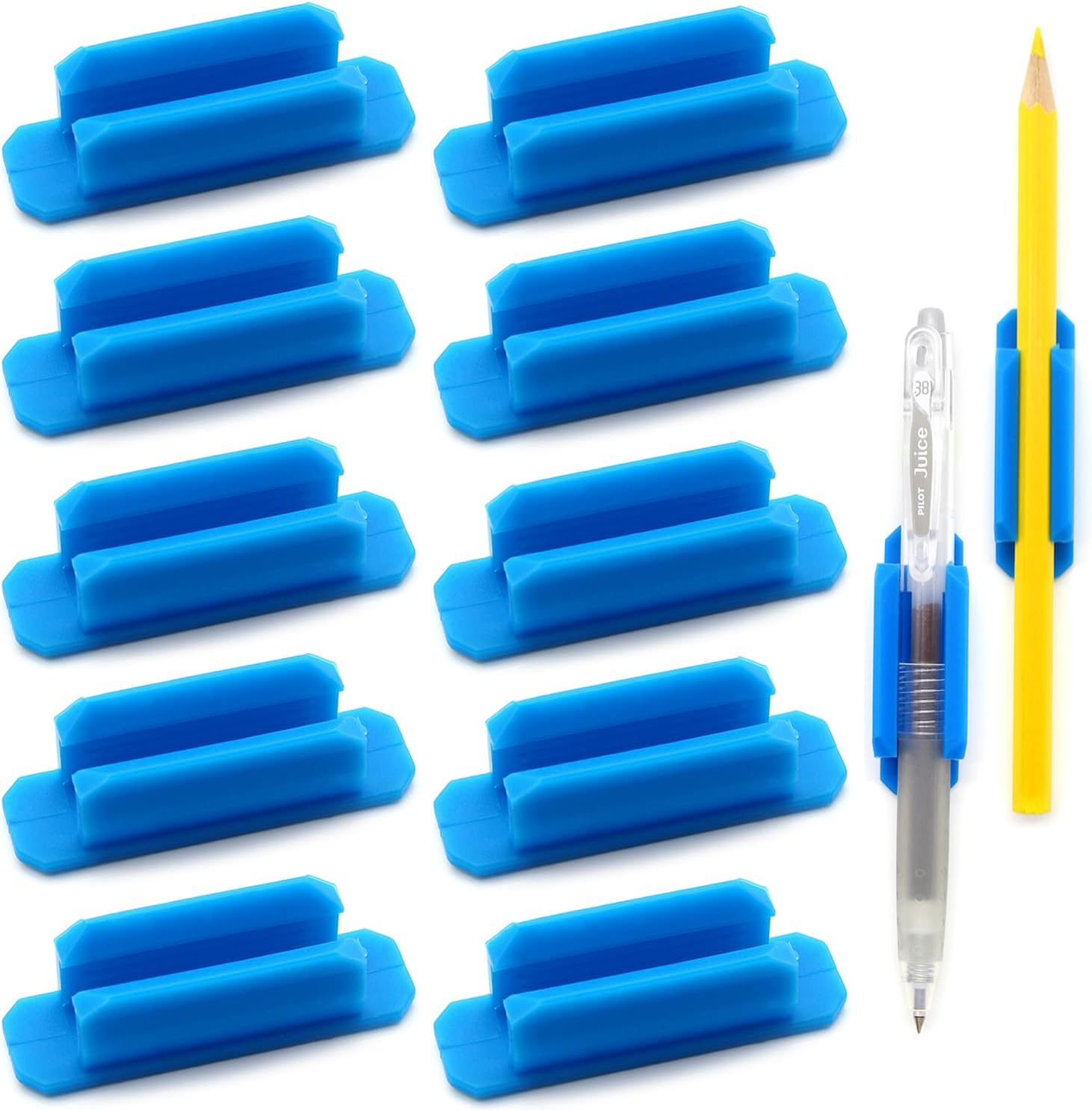 10 Pack Adhesive Pencil Holders for Desk,Pen Holder with Non-Slip Interior for Clipboard,Marker Holder for Classroom School Office Teacher Supplies(Blue)