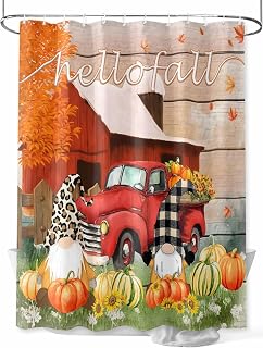 Fall Fabric Shower Curtain Pumpkin Gnome Truck Shower Curtains for Bathroom Set with Hooks Maple Leaves Sunflowers Autumn Thanksgiving Decorations Waterproof Bath Curtains Decor 36 x 72 Inches