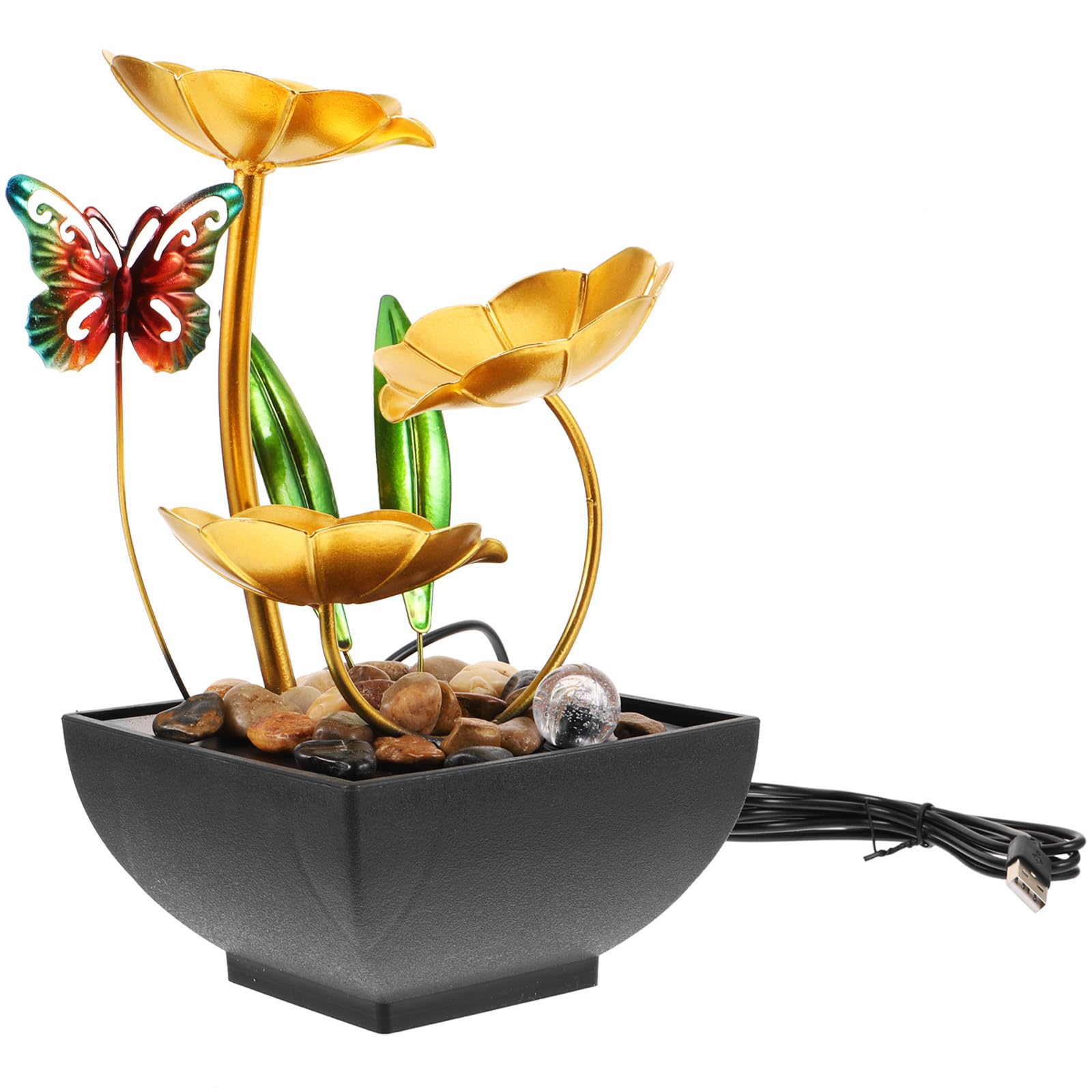 Fuente de agua decorativa LRXIYODE con adorno de metal dorado premium