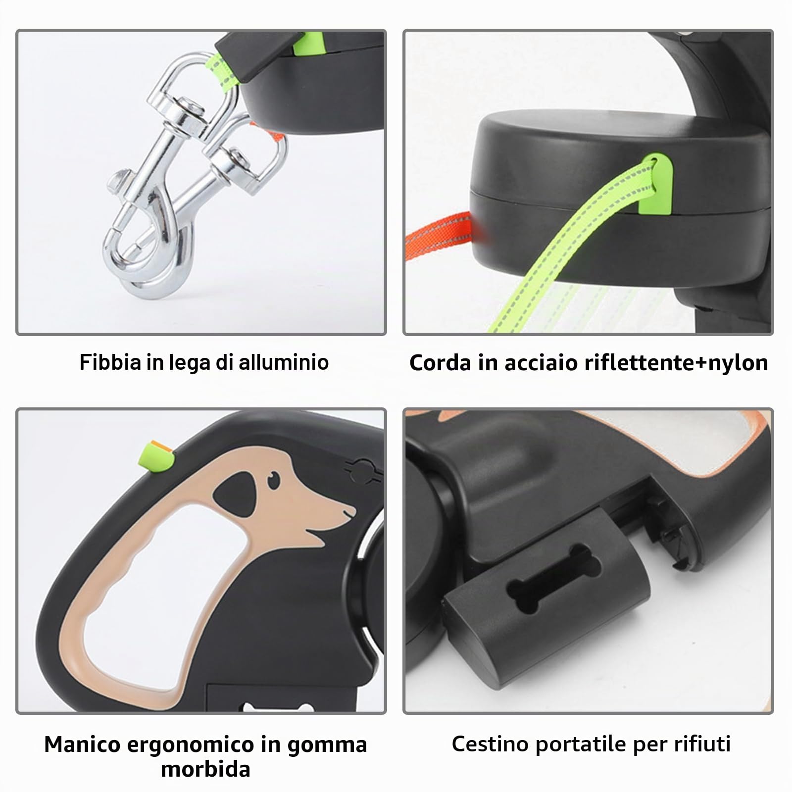 Guinzaglio Doppio Retrattile, Doppio Guinzaglio Per 2 Cani, Cani Con Luce, Guinzaglio Per Da 3 Metri 180° Per Allungabile Con Comoda Impugnatura Ergonomica(Marrone)