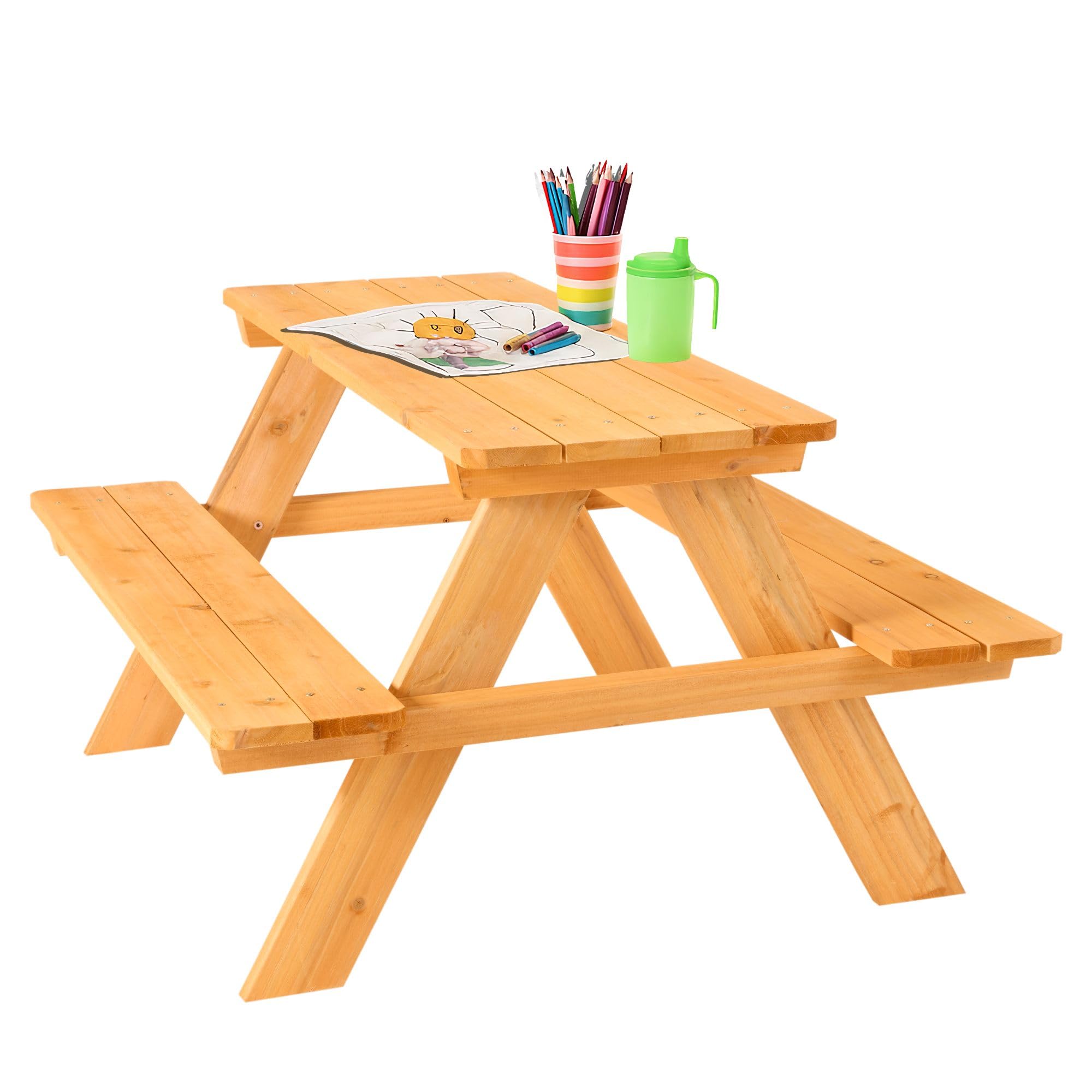 FableKids ARNE Set Tavolo da Picnic per 4 Bambini | Tavolo con panche in legno massello | Mobili da giardino 2–7 anni | Naturale, sicuro e durevole | 89×79×50 cm