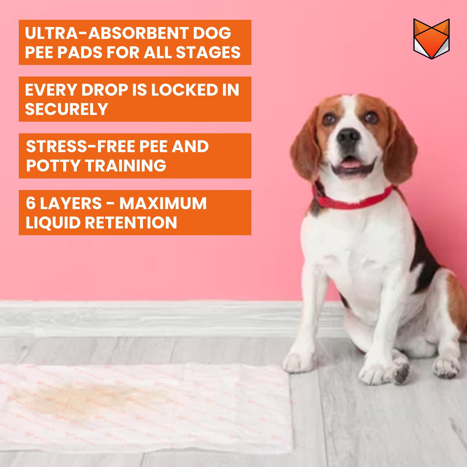 Wooflix Dog Pee and Potty-Training Pads for Puppies, Small & Large Dogs – 3-Layer Leak-Proof, Super Absorbent, Anti-Odour Pet Toilet Pads | Dog Potty Pads (Large (60x90cm) – 50 Pcs Pack) 4