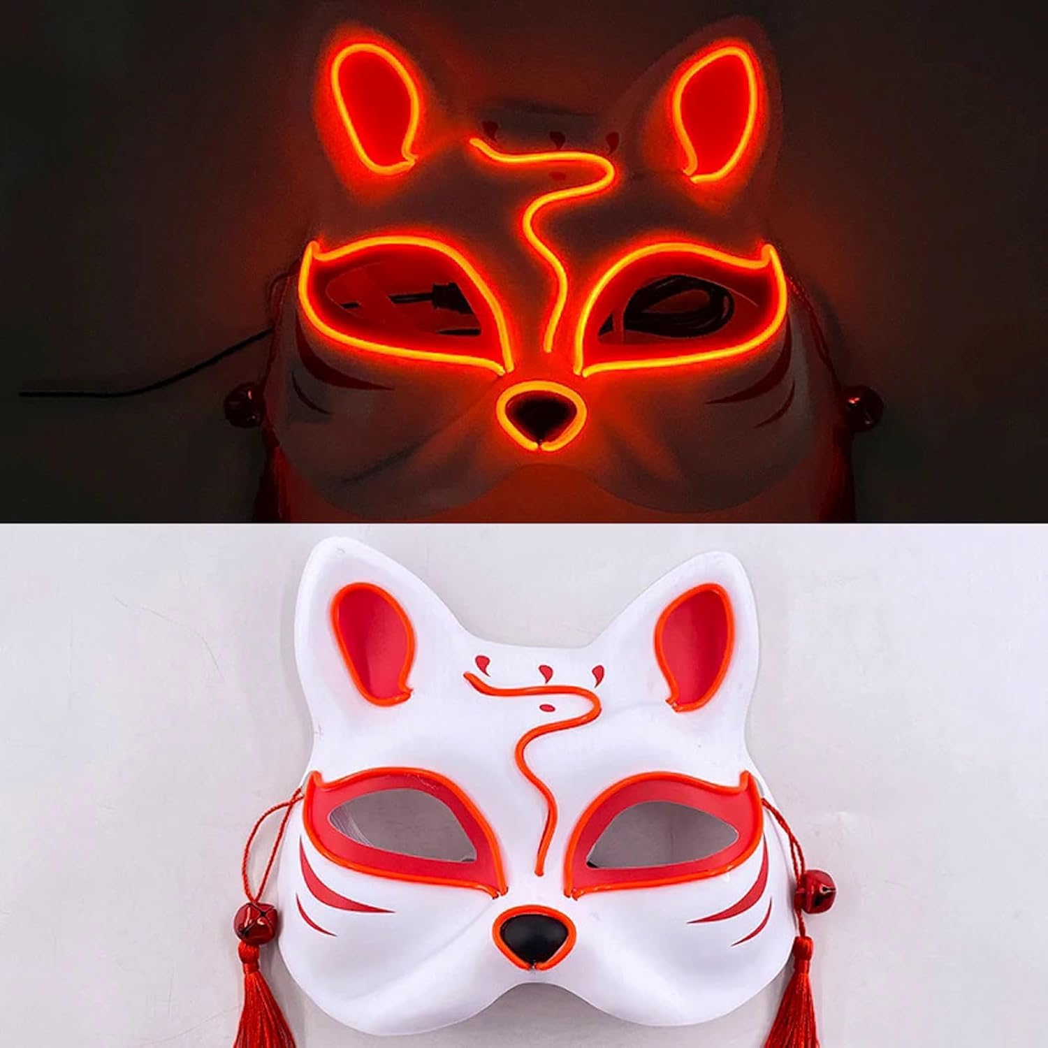 Japanese Cat Mask Anime Cat Mask Kitsune Led Mask Half Face Fox Mask for Halloween Costume Carnival Cosplay