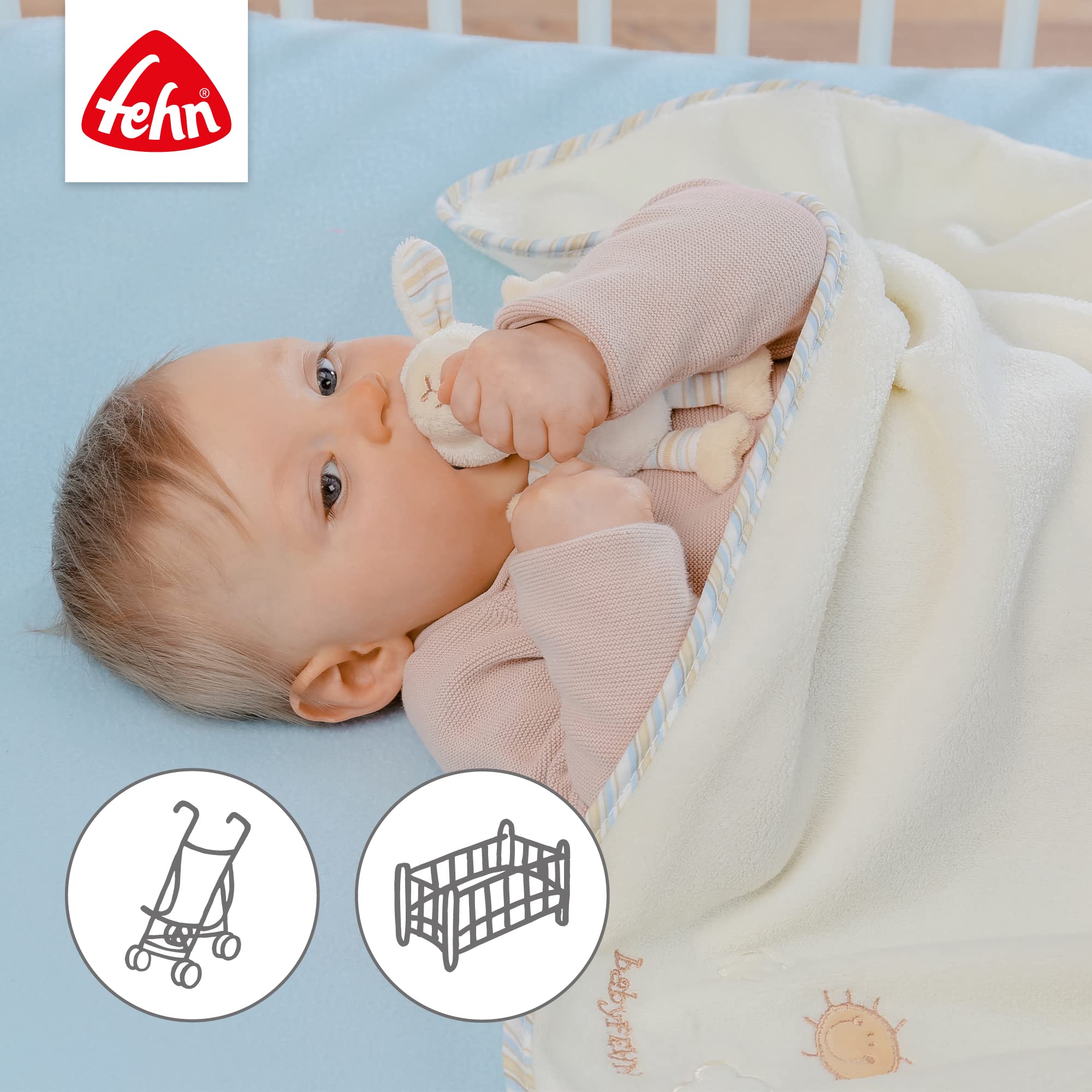 Fehn Couverture douillette mouton - pour se blottir, comme Tapis d'éveil, Doudou ou Couverture - pour la Maison et Les déplacements - pour les bébés dès la naissance