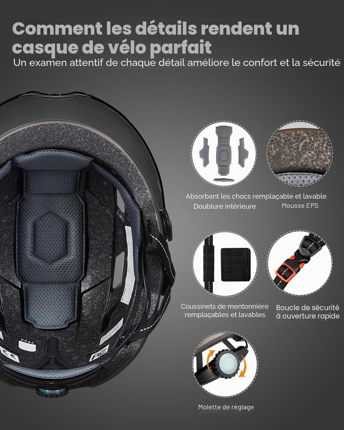 Casque Velo VTT Adulte avec Visiere et Lumiere LED Rechargeable USB