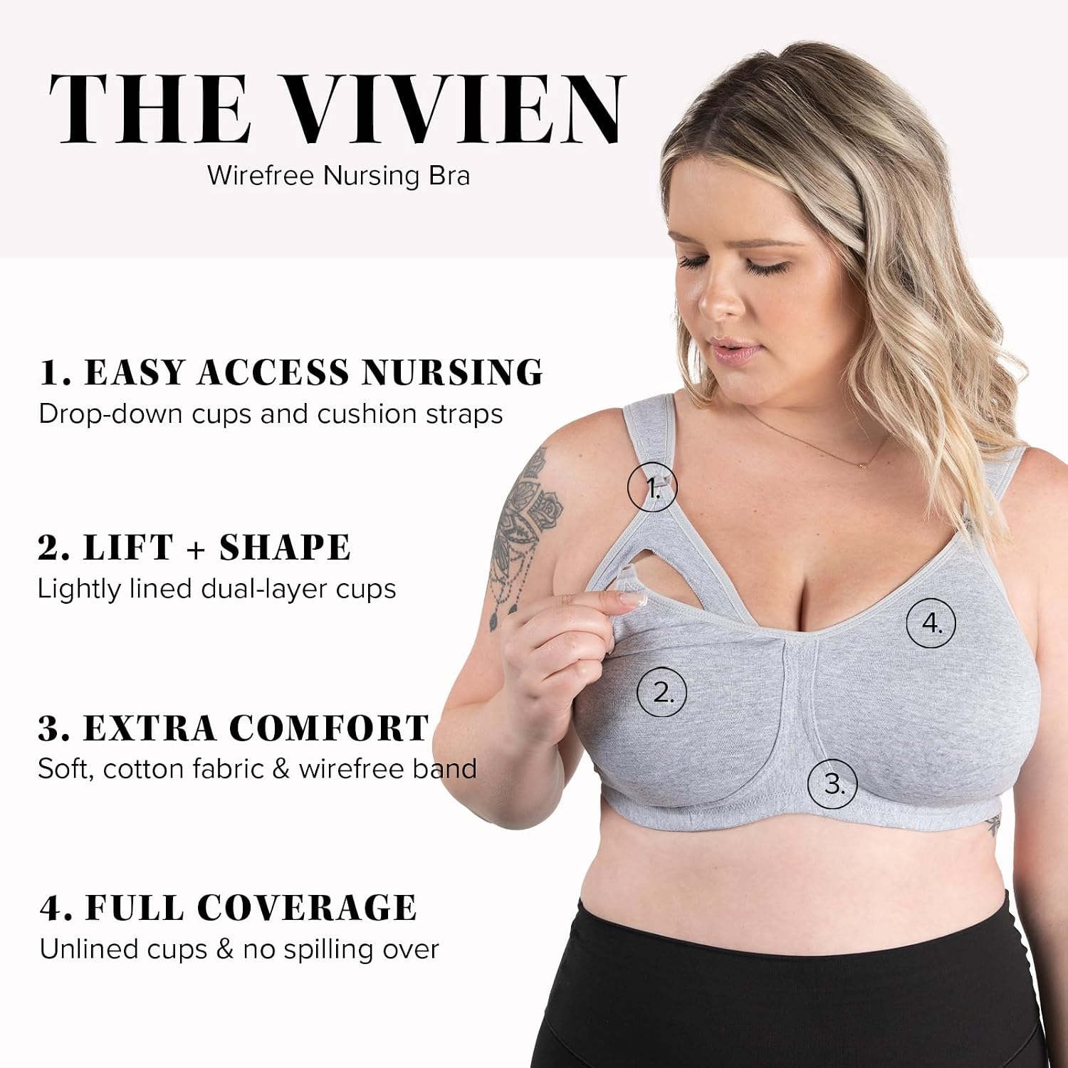 LEADING LADY, Vivien, Wireless Nursing Bra, Cushioned Straps, Unlined Fold-Down Cups, One Hand Nursing Clasps, 36B-42DD