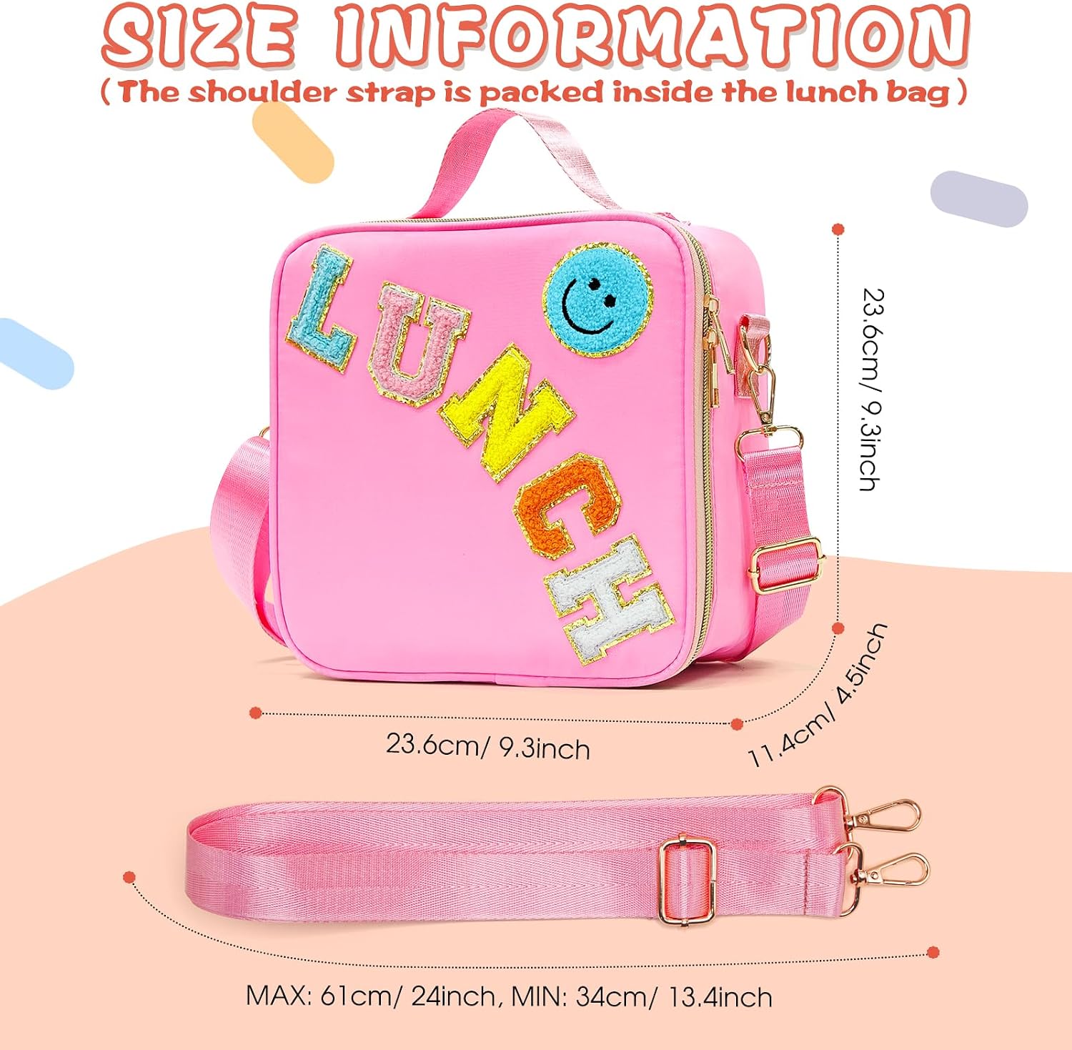  Insulated Lunch Bag Women Lunch Box Kids for Teen Girls Boys, Cute Preppy Lunch Boxes With Adjustable Shoulder Strap, Waterproof Nylon Lunchbox Lunch Bags for School Work Picnic (Pink) thumbnail