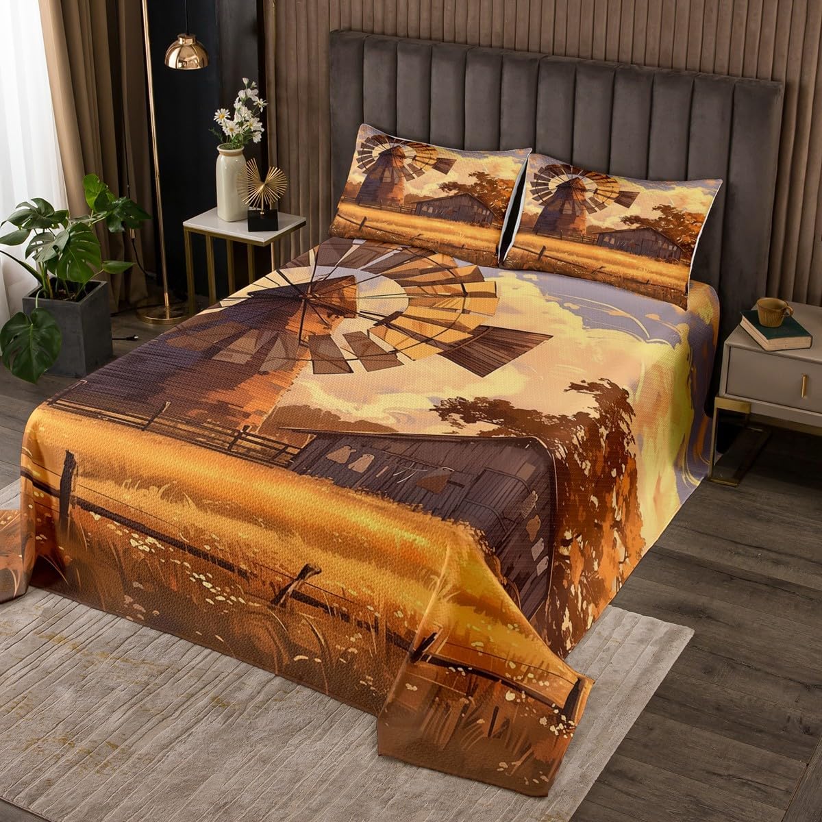 Happy Halloween Bedspread Queen Size,Vintage Old Castle Witch Bats Bedding Set for Kids Boys Teens Girls Room Decor,Purple Starry Sky Glitter Quilt 3Pcs,Tree Branch Coverlet Set,2 Pillowcases