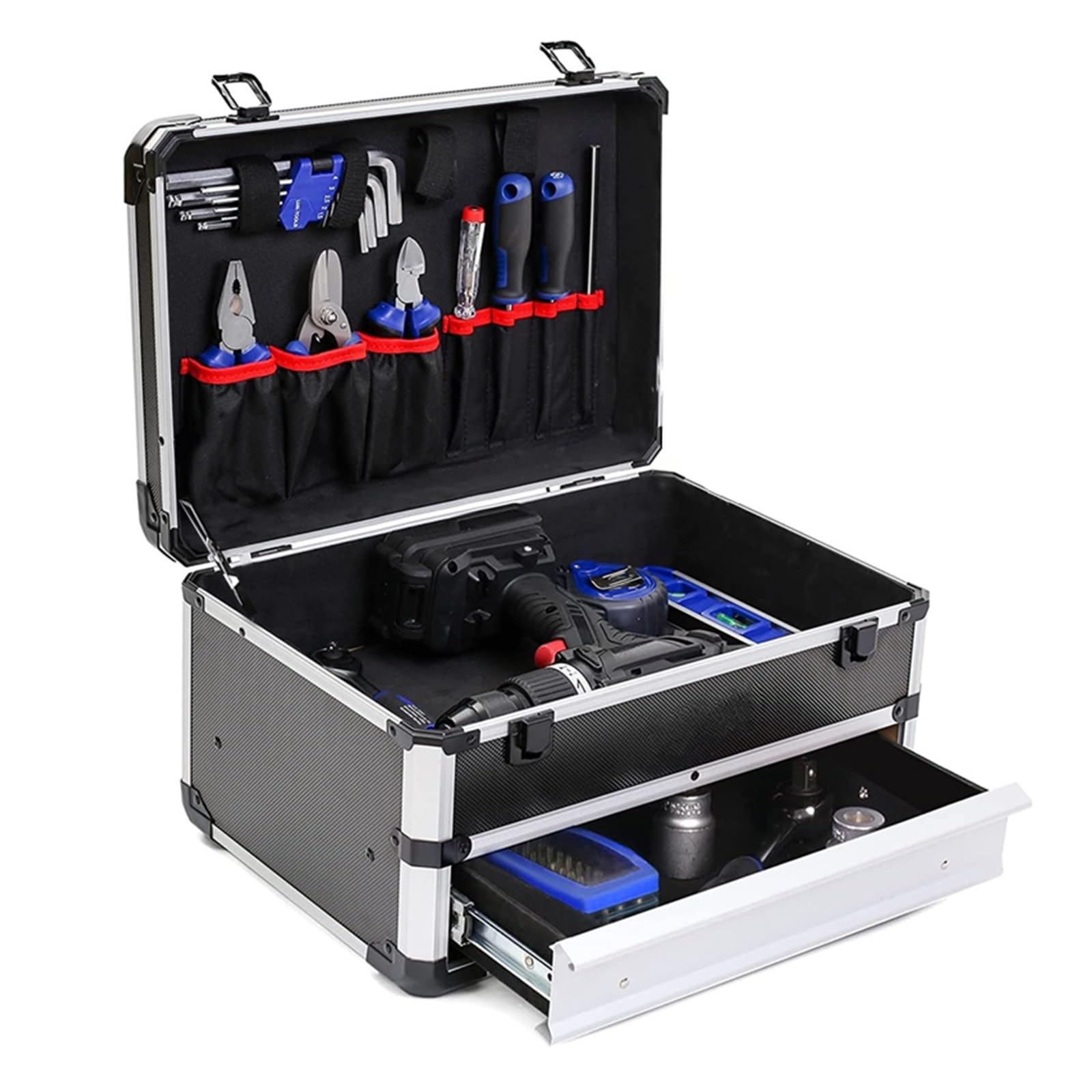 Cassetta Attrezzi Vuota Cassetta degli attrezzi in alluminio con cassetti Custodia portautensili multiuso portatile for strumenti Valigia elettrica Attrezzatura for Scatola organizer(36x27x22CM)