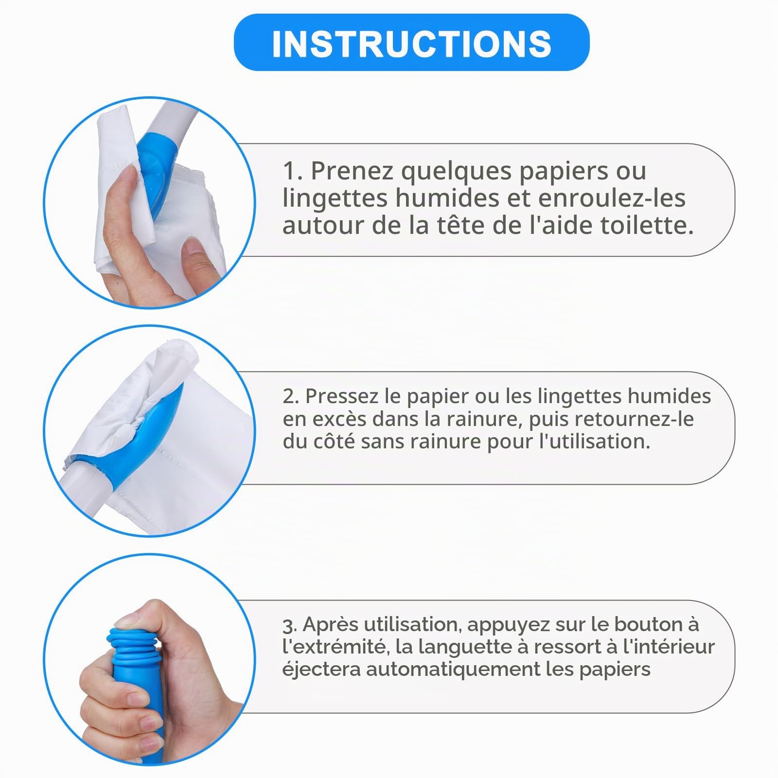 Haokaini Aides à La Toilette Outils Pliage à Long Manche Essuyez Confort Aides à La Toilette Auto-Assistées Papier Hygiénique Poignée en Papier Mouchoir Aide à L'essuyage pour Les Femmes