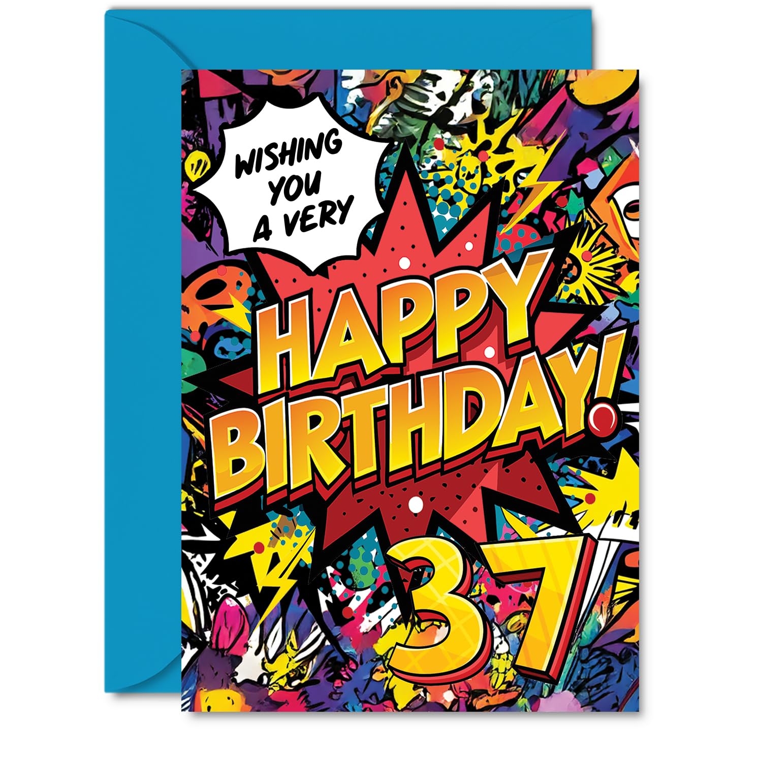 37th Birthday Cards for Women and Men, Comic Book Pow