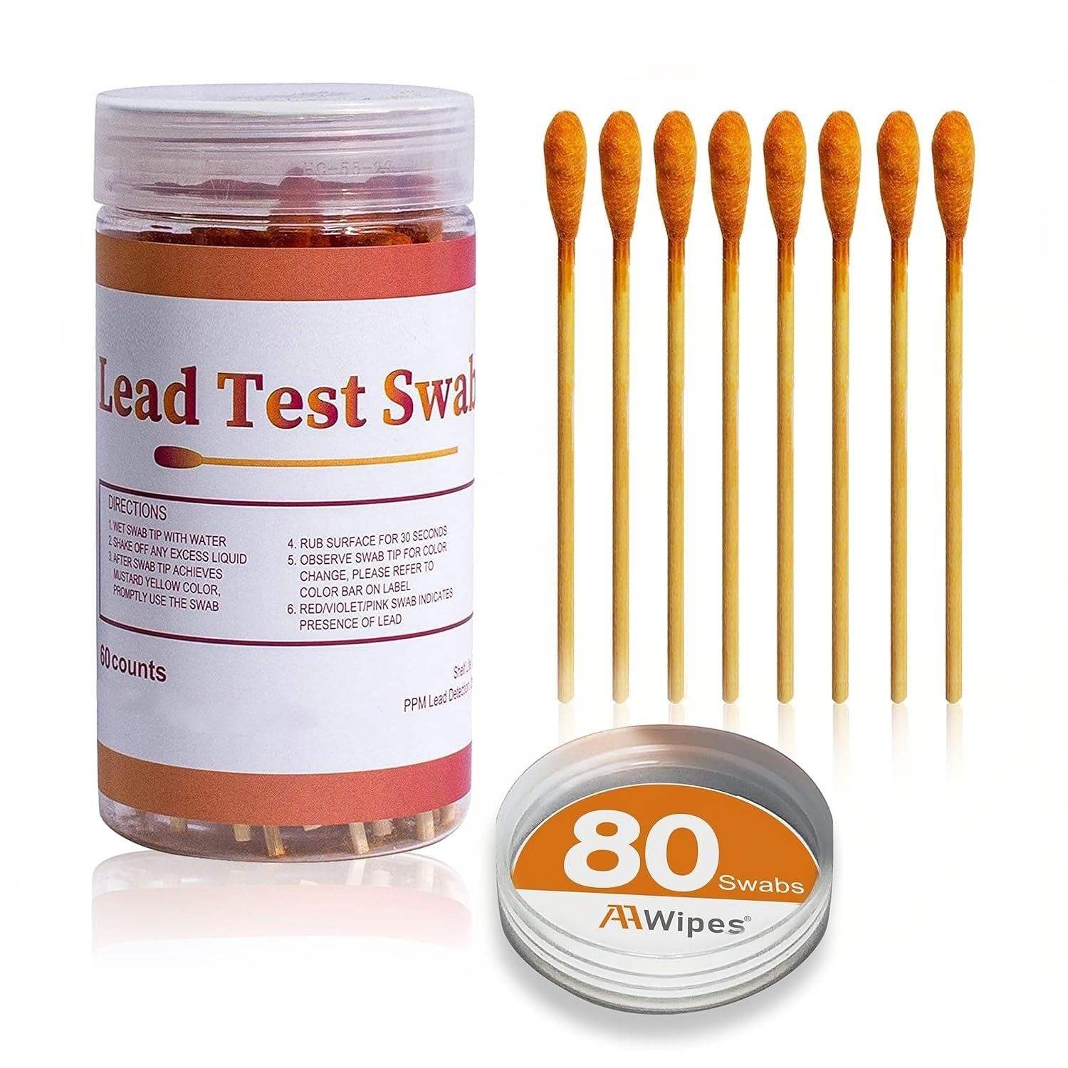AAwipes Lead Test Cotton Swab Kit (80 Pcs Rapid Household Test Swabs) 30 Second Results Soak in White Vinegar for Home Use Painted Dishes Toys Jewelry Metal Ceramic Wood (LS80)