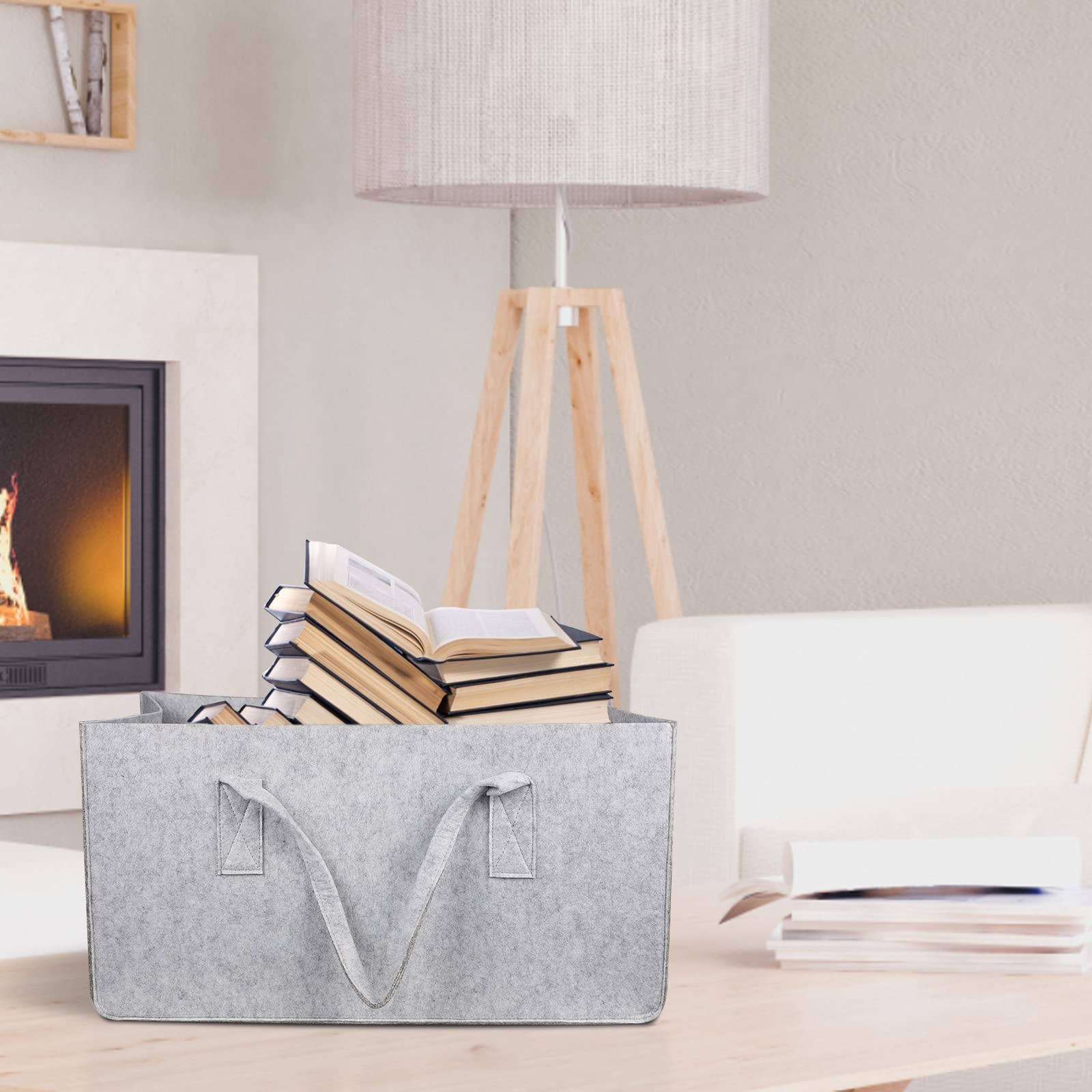 Sac En Feutre 61x32x32 Cm - Panier à Bûches, Rangement Vêtements/Jouets, Gris Foncé