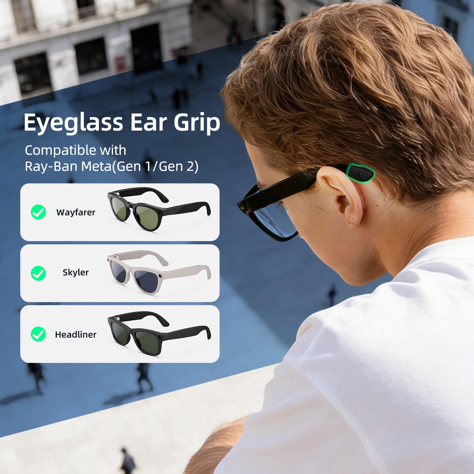 Agarre para gafas compatible con Ray Ban Meta (Gen 1 y 2) Wayfarer/Skyler/Headliner, almohadilla de silicona antideslizante para gafas inteligentes Meta AI, accesorios — view 3